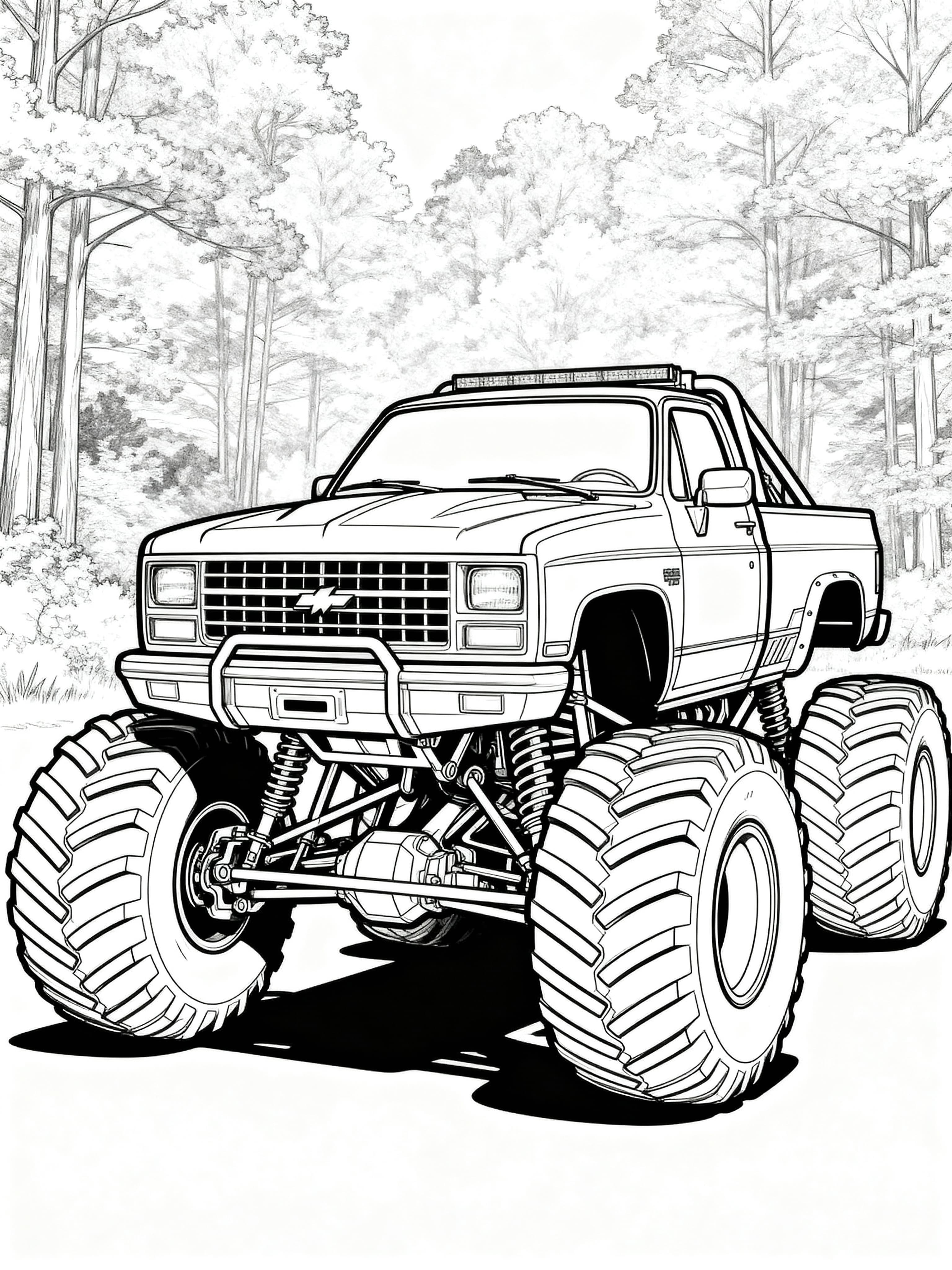 Printable Cool monstertruck coloring page featuring intricate designs for older kids and adults