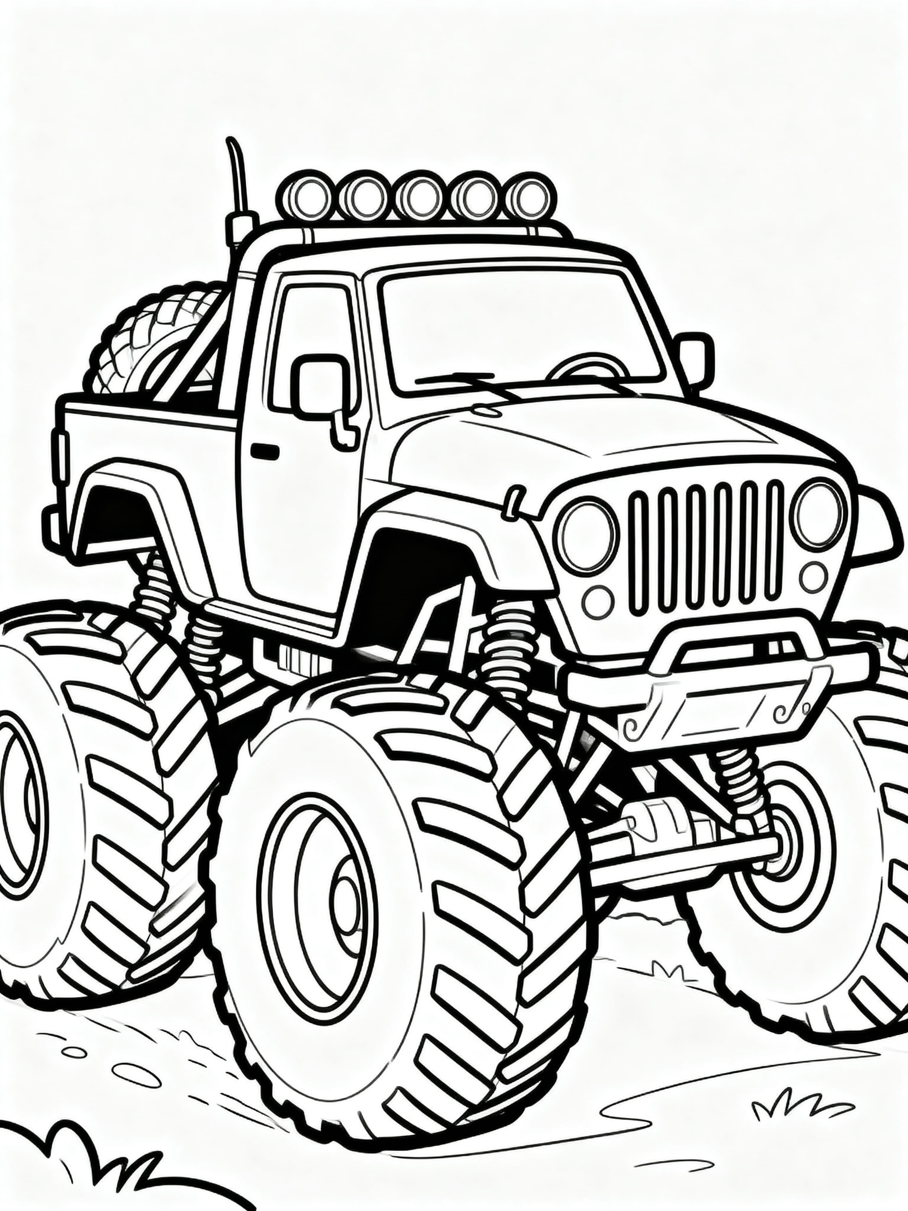 Cool monstertruck coloring page for kids to print and color