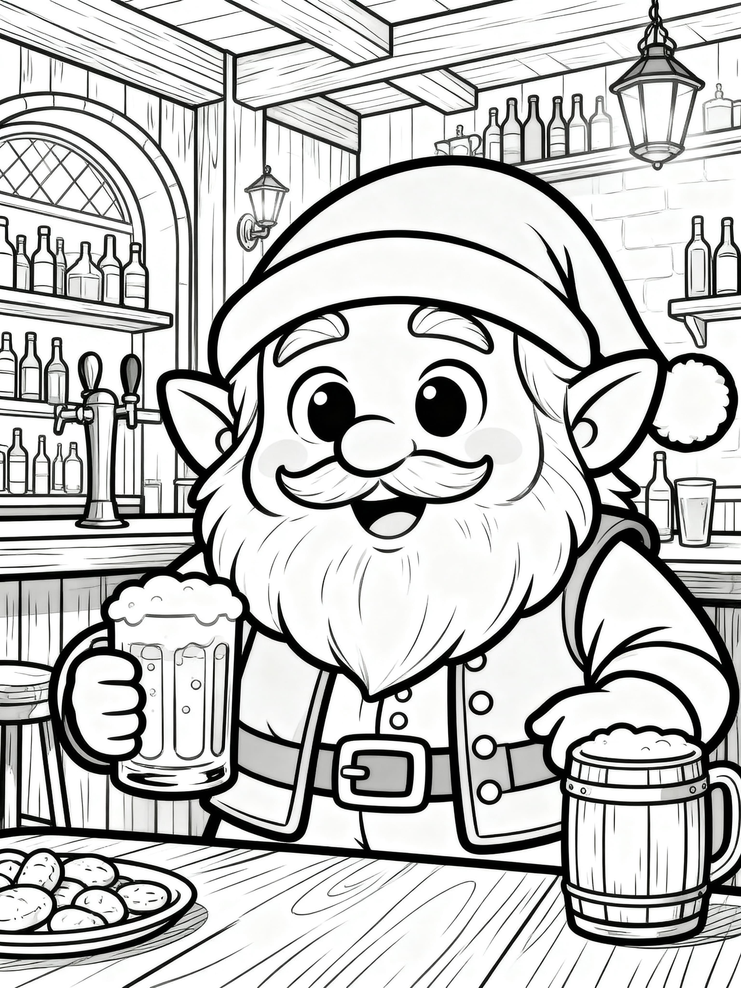Cute Cartoon A dwarf in a pub having a good time Coloring Page