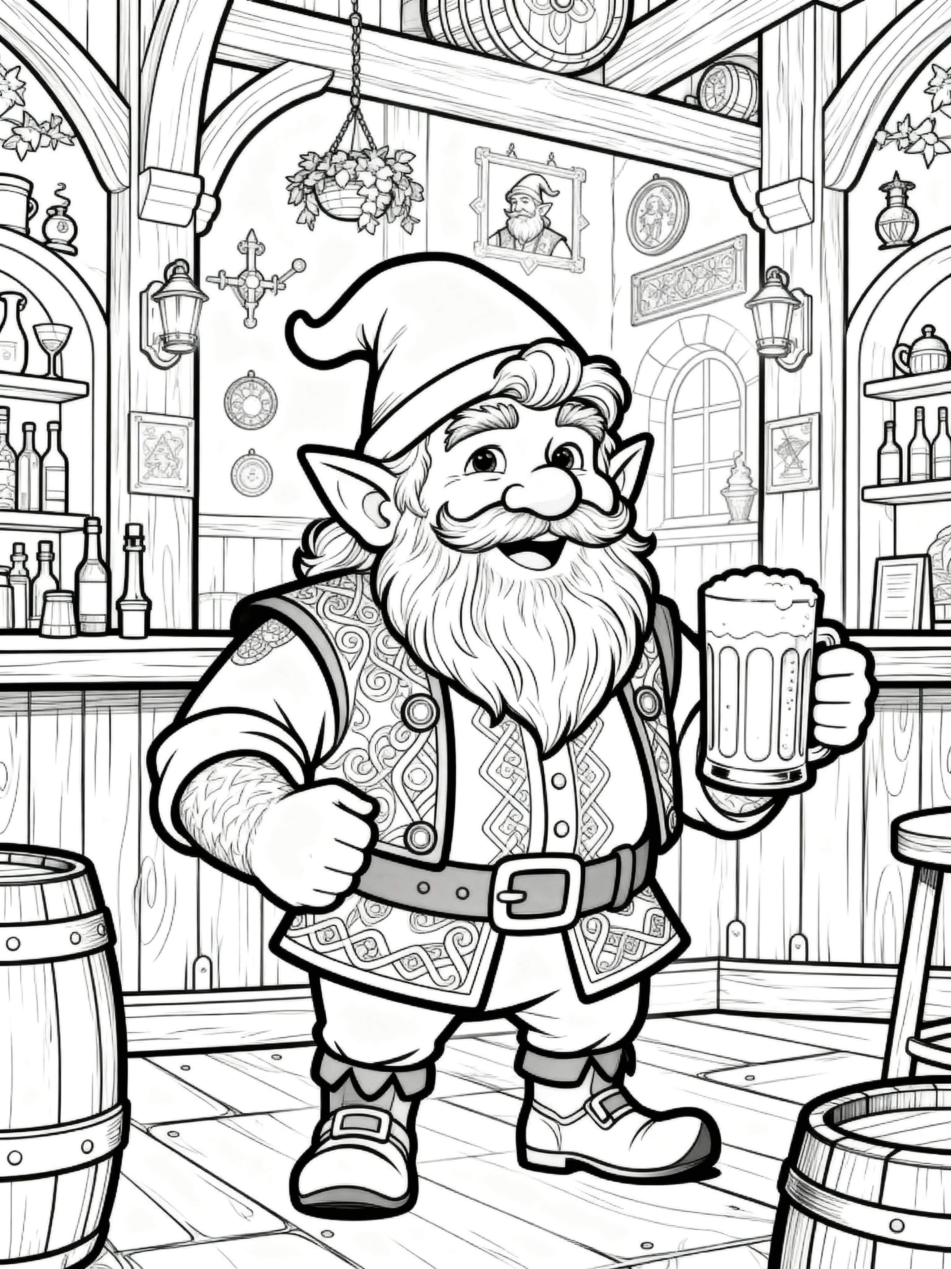 Detailed (For Adults) A dwarf in a pub having a good time Coloring Page
