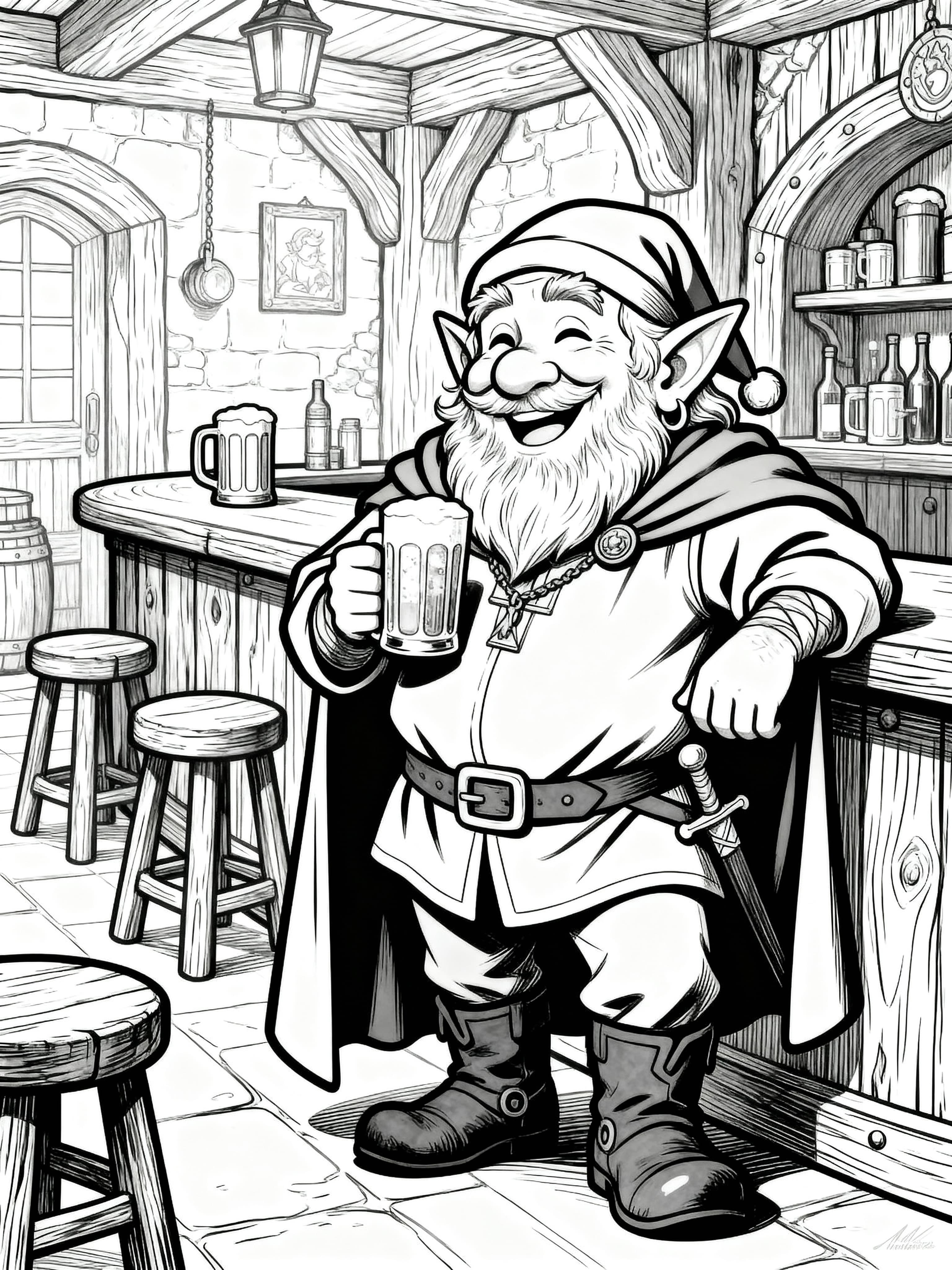 Realistic A dwarf in a pub having a good time Coloring Page