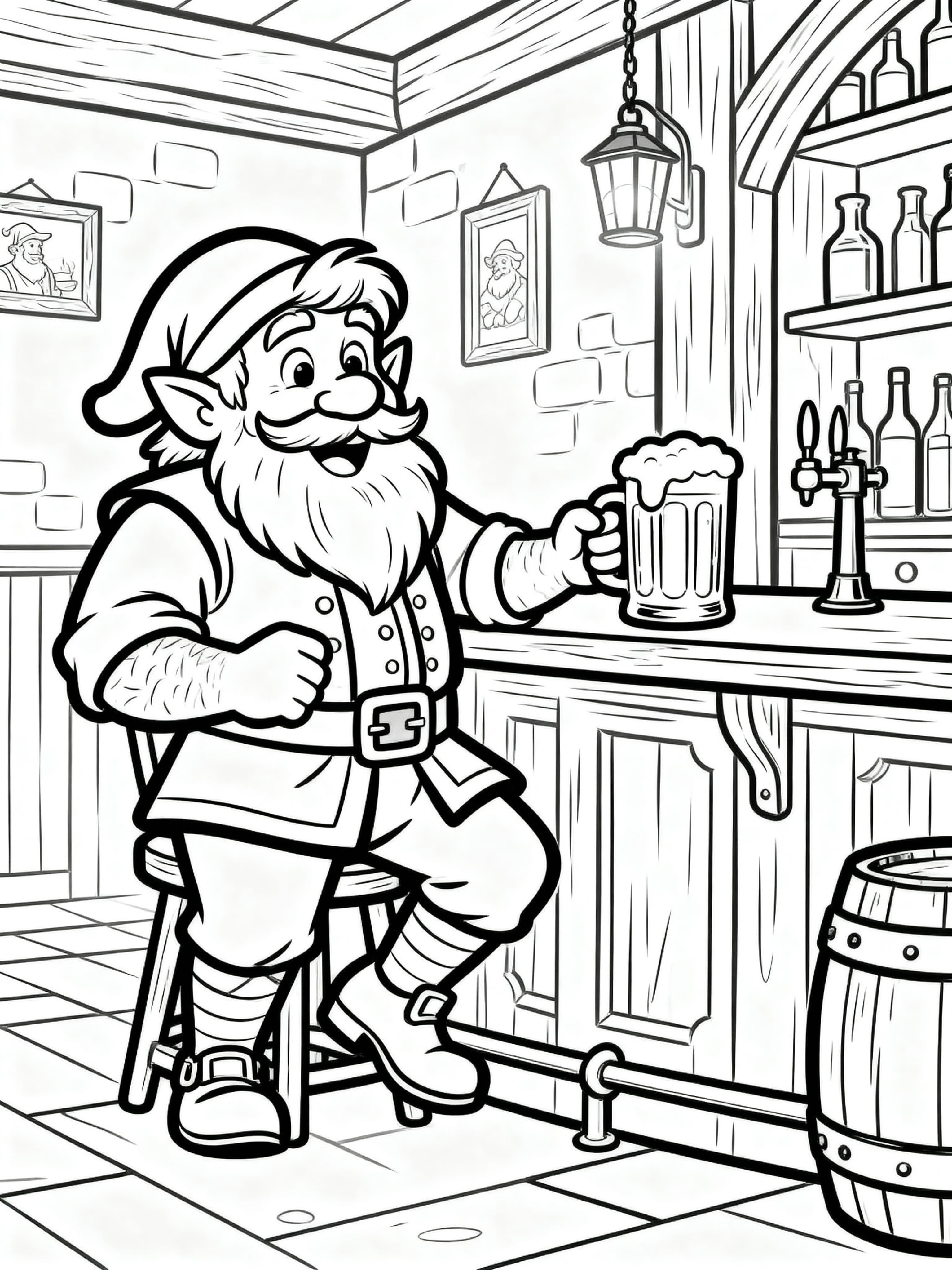 Simple (For Kids) A dwarf in a pub having a good time Coloring Page