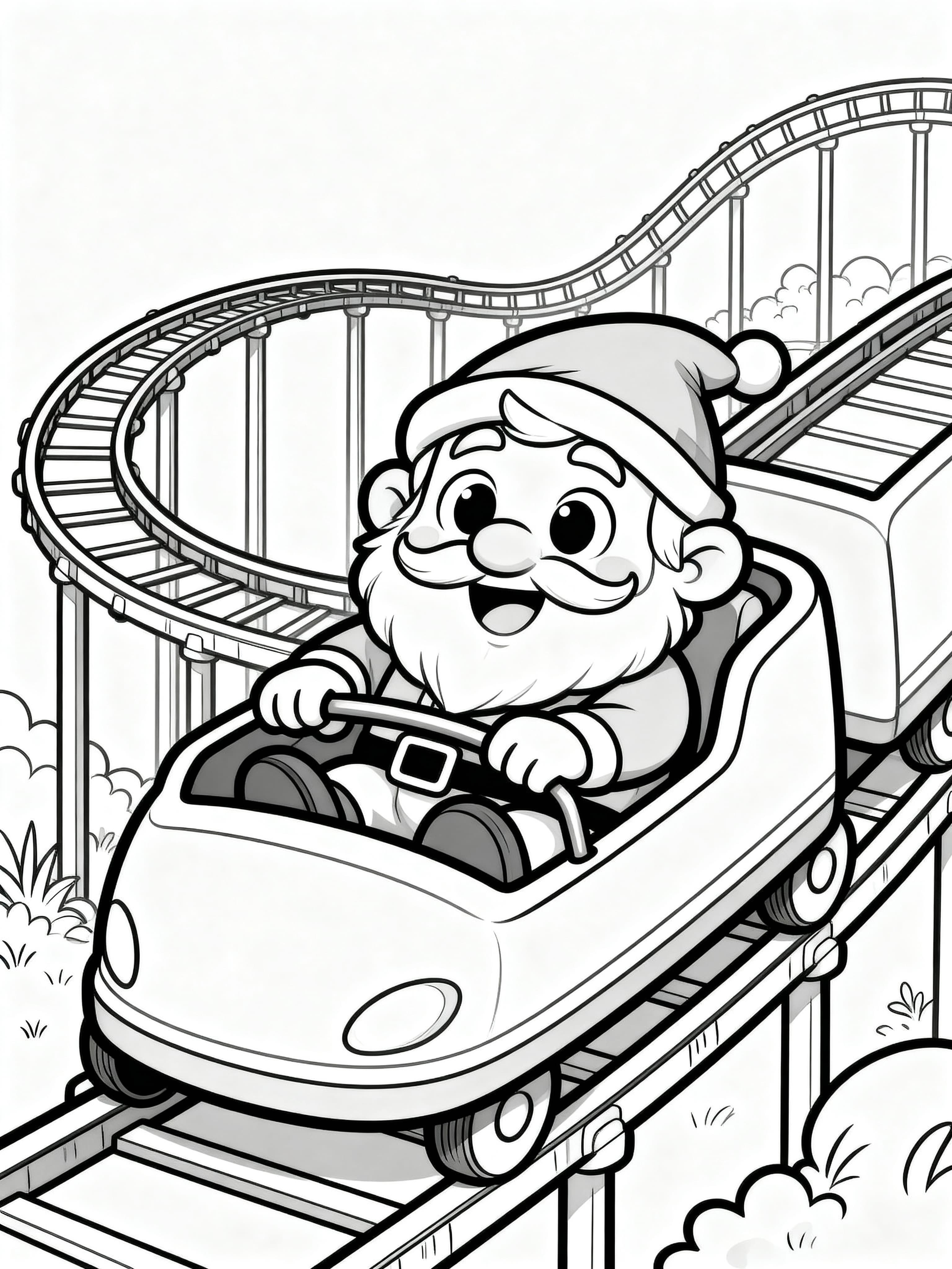 Cute Cartoon Dwarf in a rollercoster having a good time Coloring Page