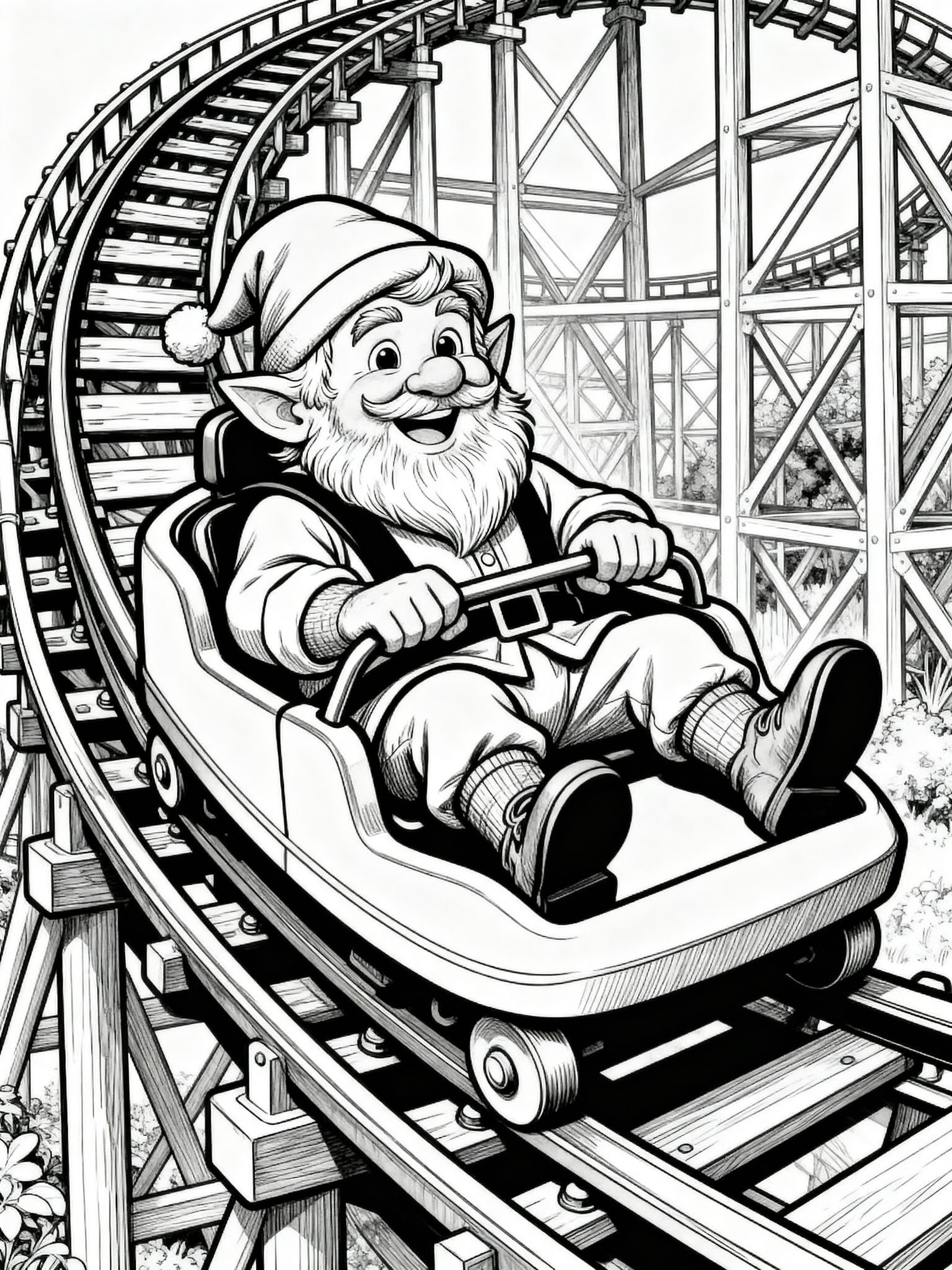 Realistic Dwarf in a rollercoster having a good time Coloring Page