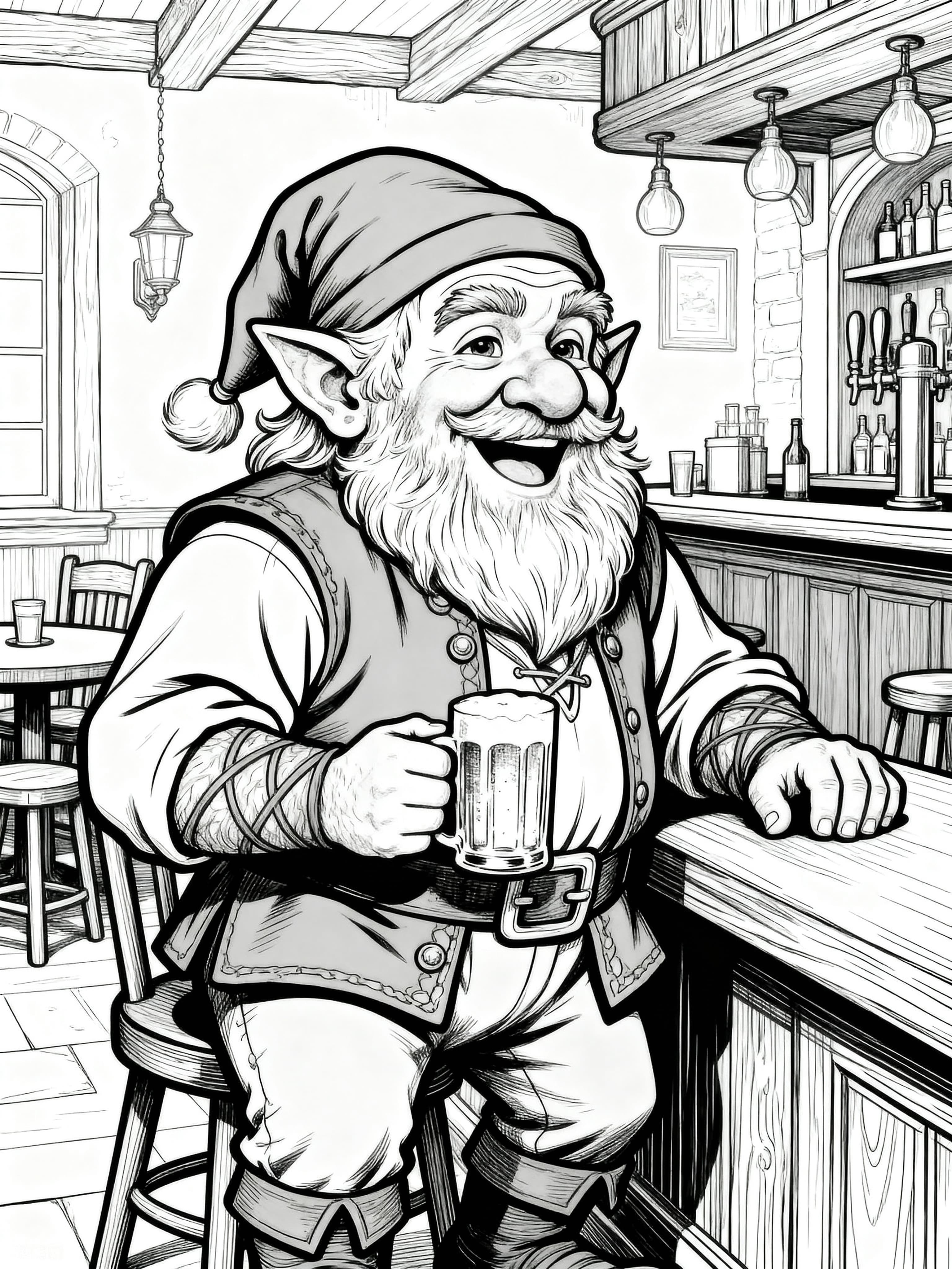 Realistic A dwarf in a pub having a good time Coloring Page
