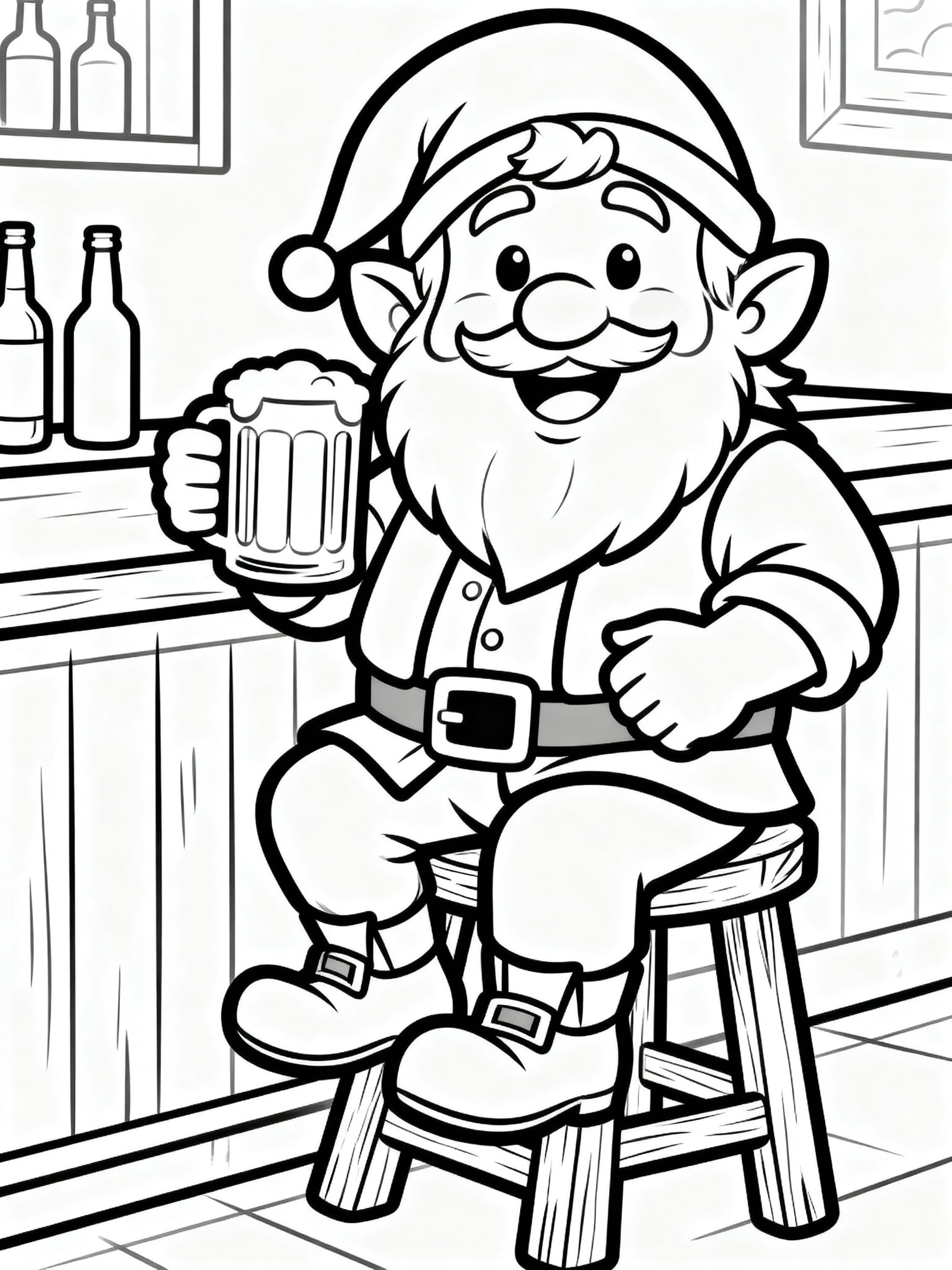 Simple (For Kids) A dwarf in a pub having a good time Coloring Page