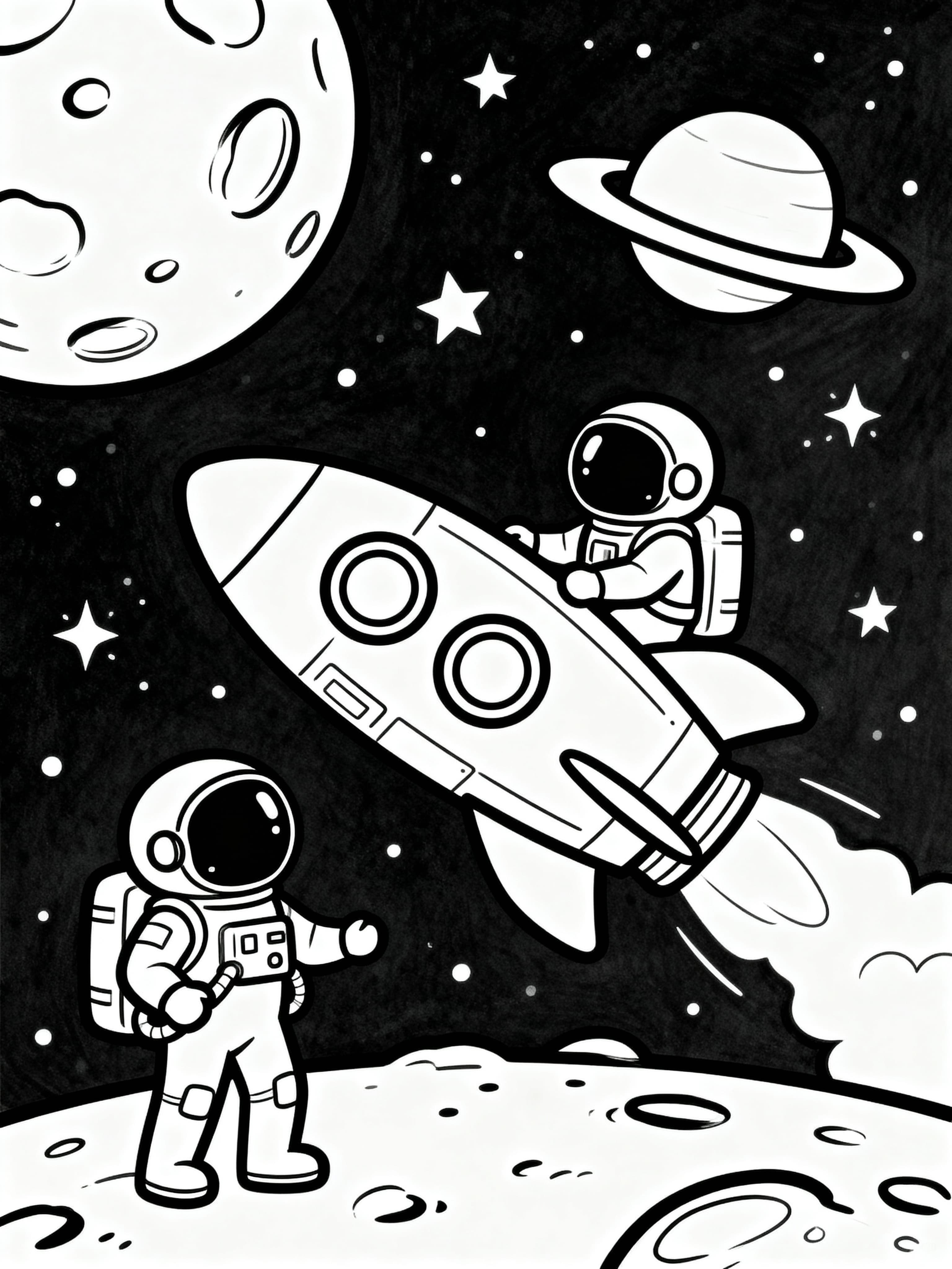 Simple (For Kids) Space exploration coloring page featuring a space themed design