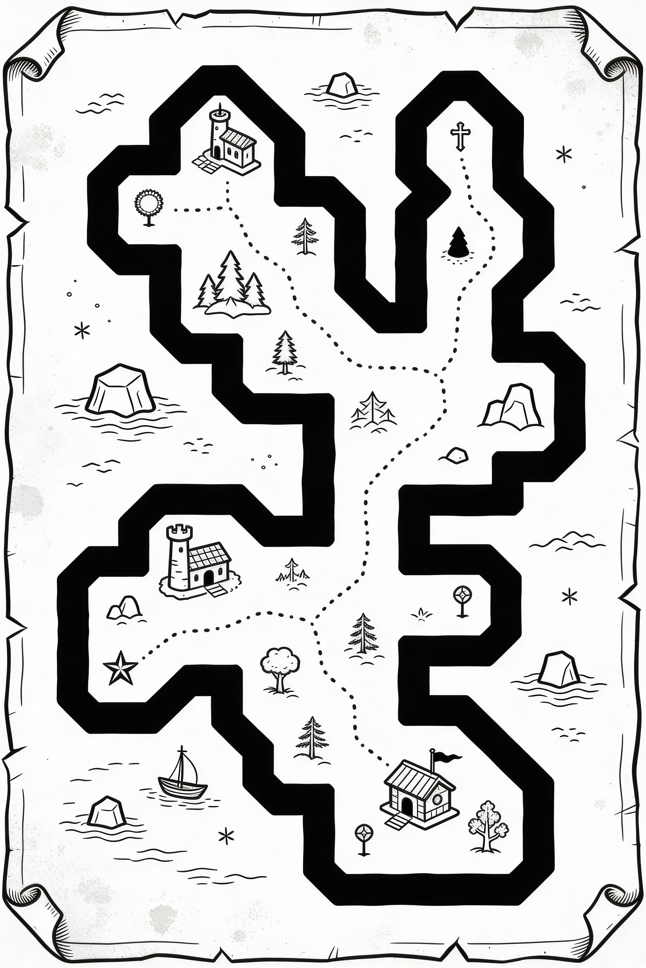 Hand-drawn fantasy RPG map on aged parchment with inked landmarks