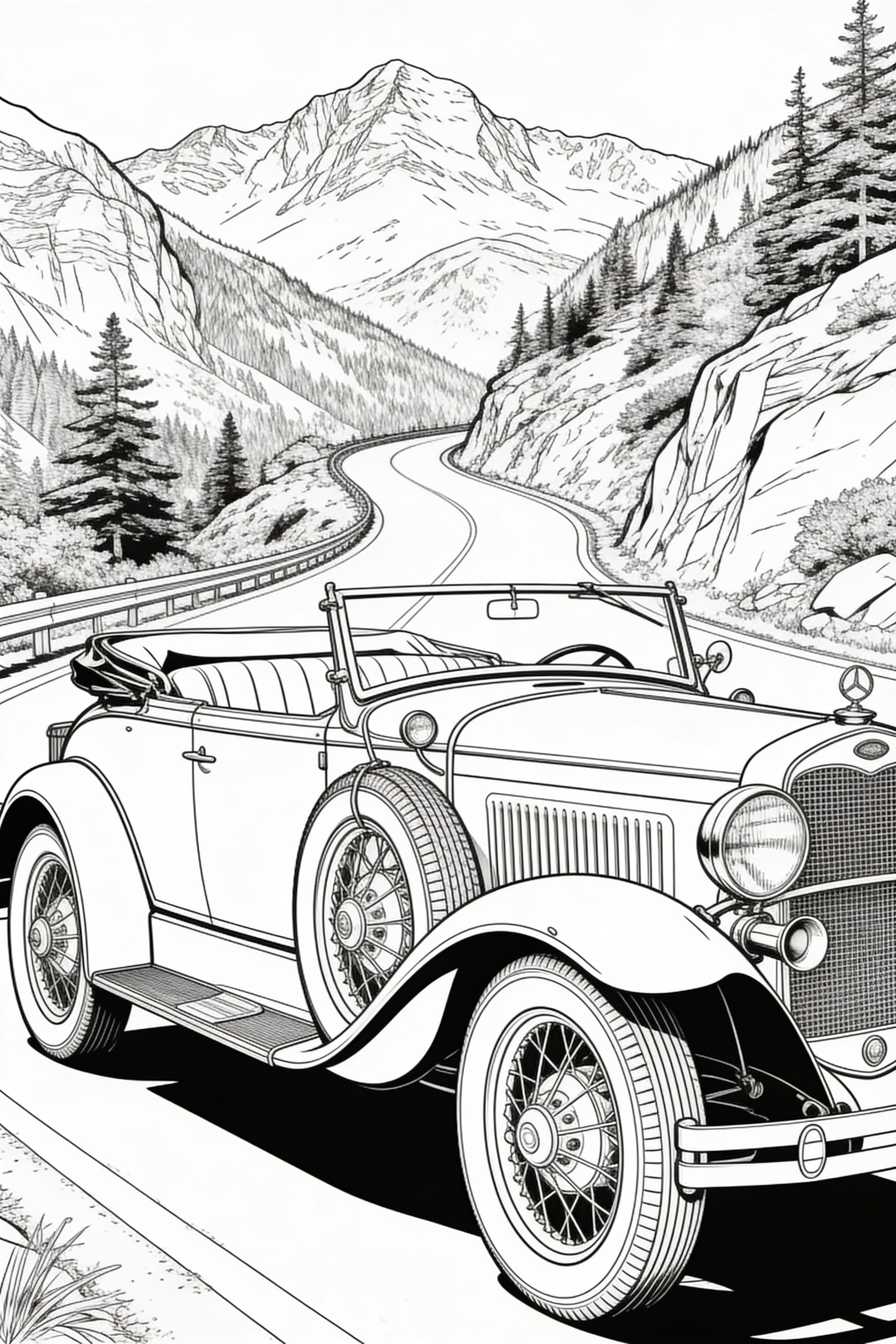 Realistic Vintage Car on Scenic Mountain Road