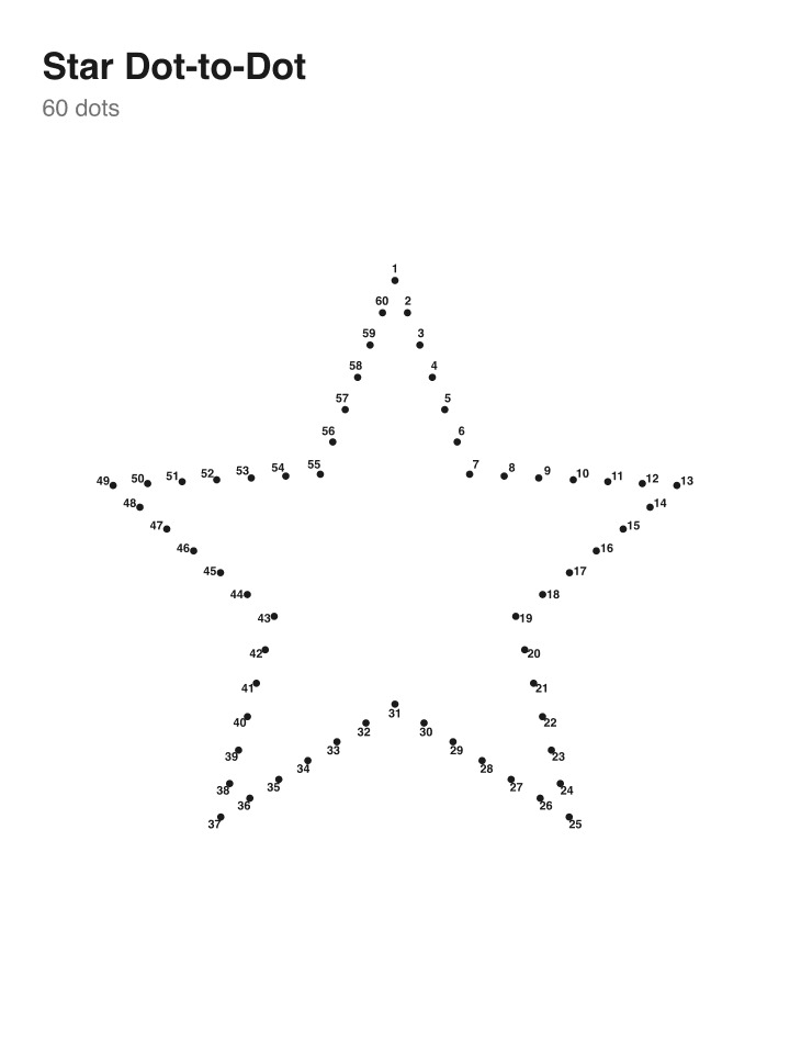 Star connect-the-dots puzzle, 60 dots