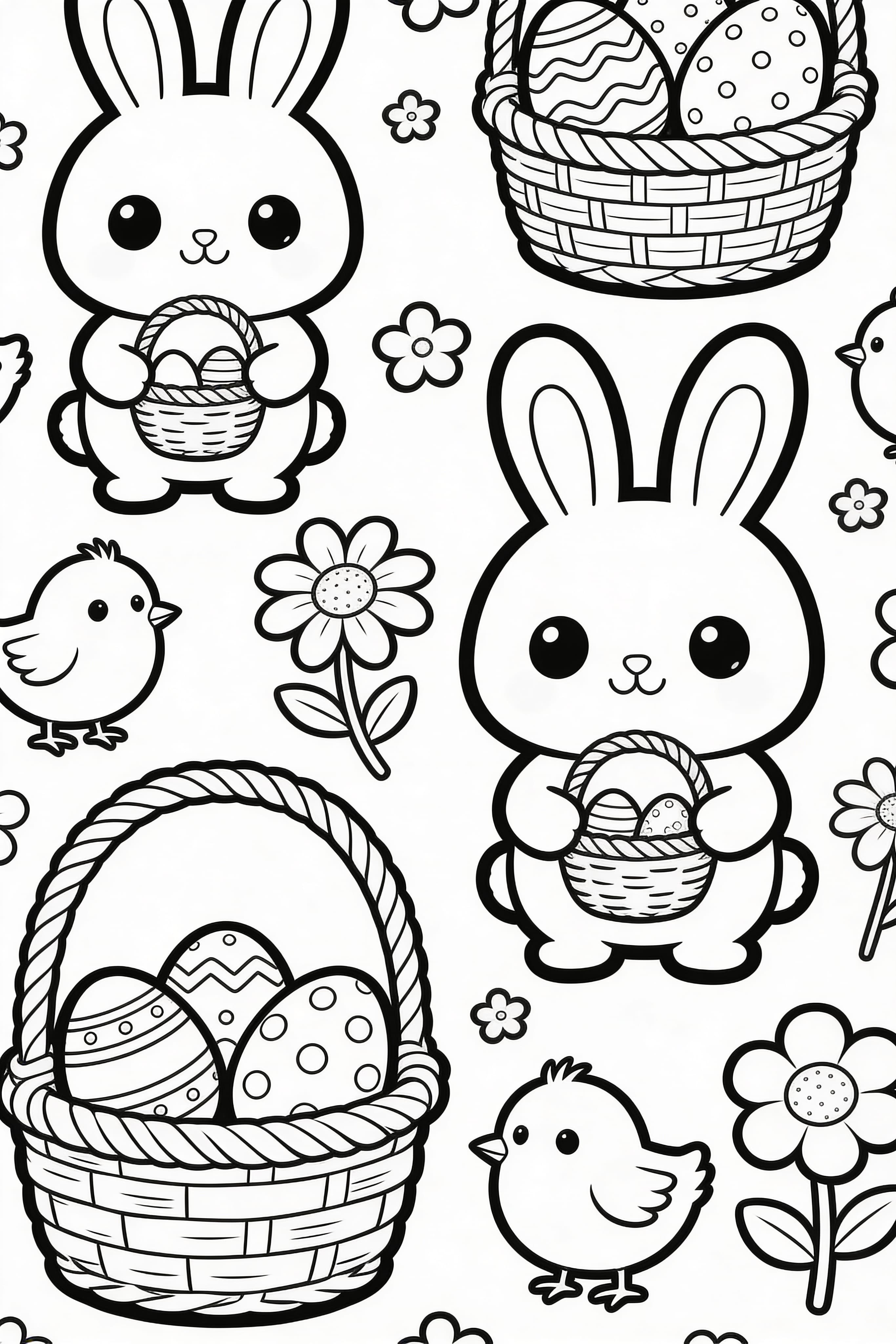 Printable cute cartoon Easter celebration coloring page