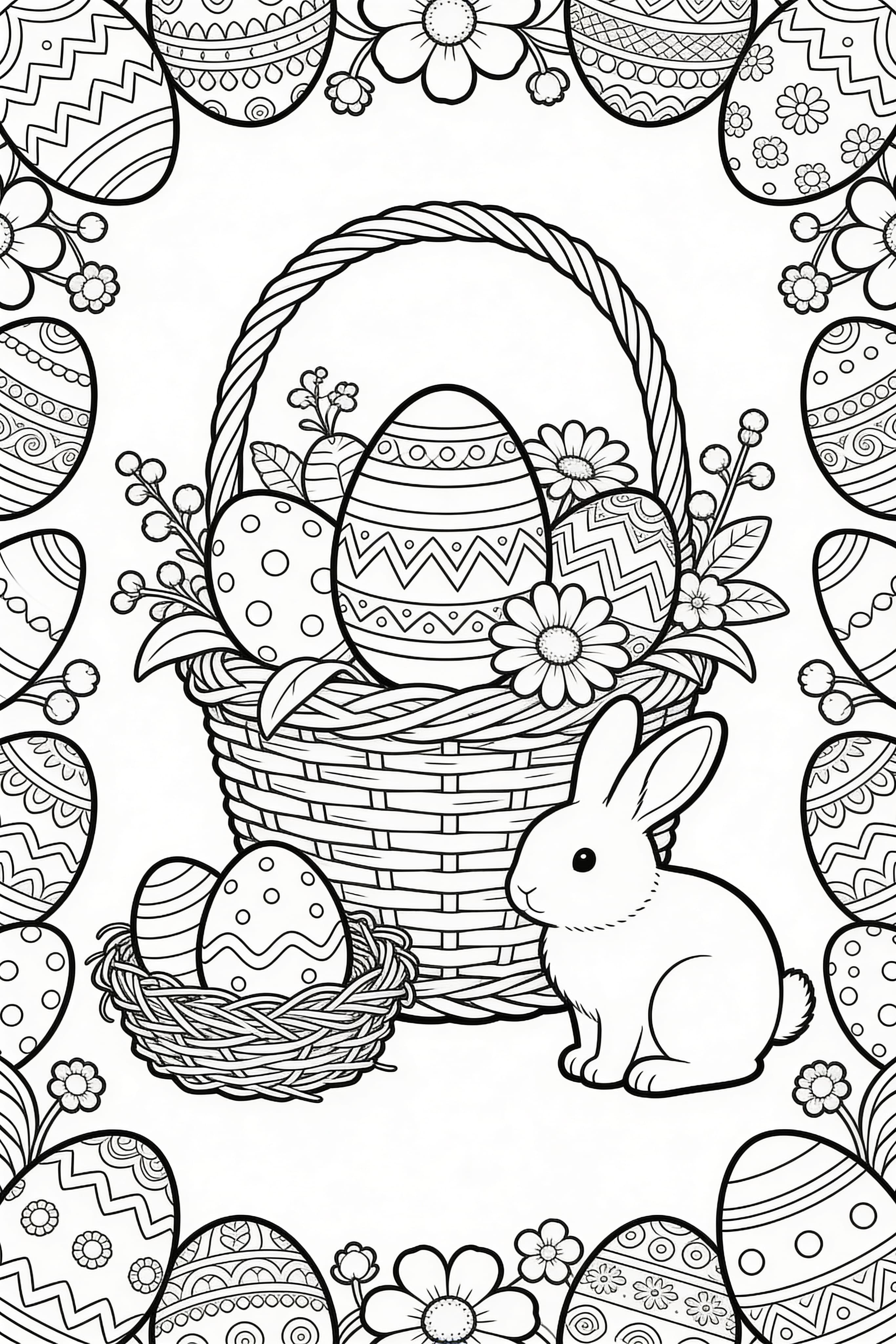 Detailed Easter Celebration Coloring Page for Adults