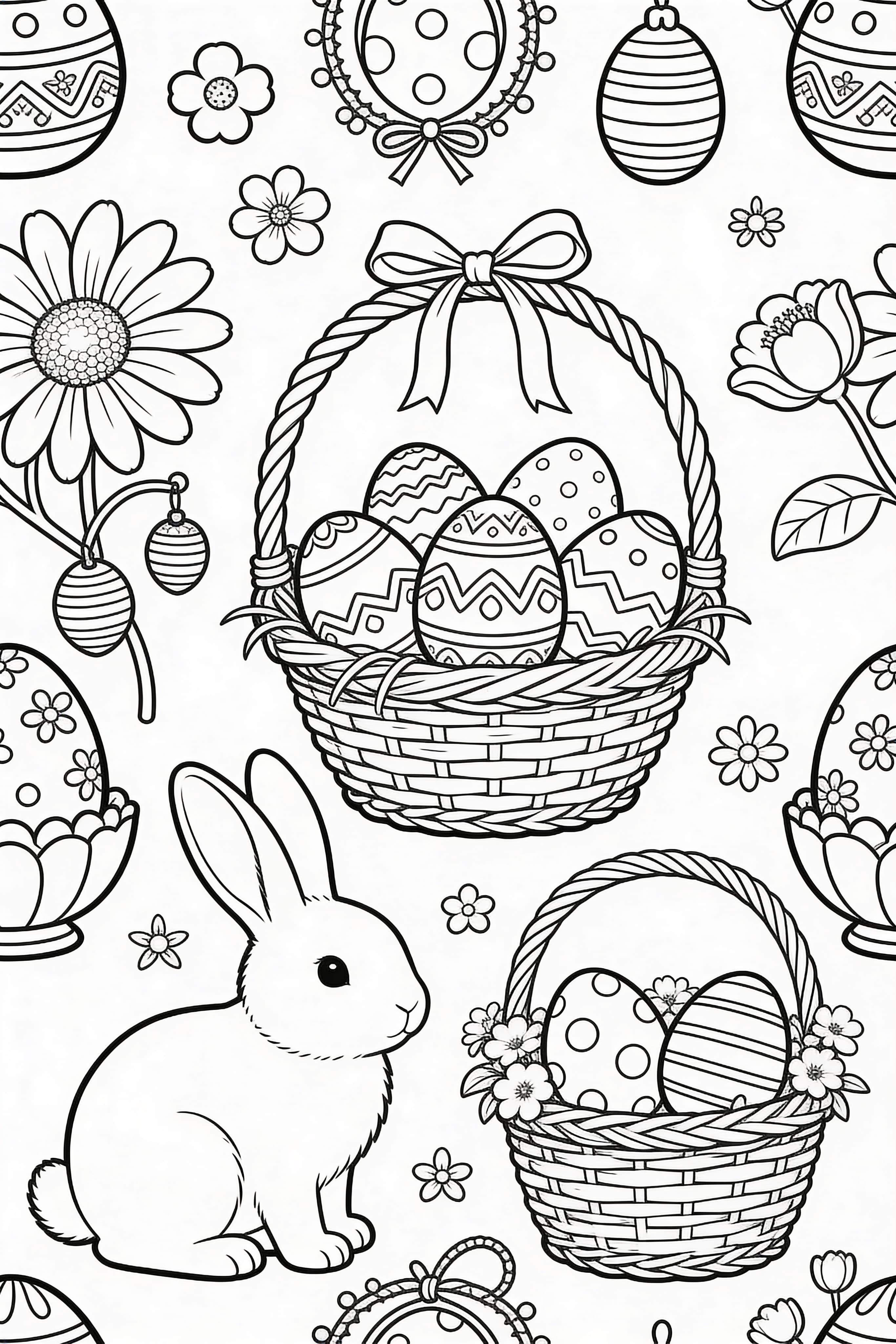 Detailed Easter celebration coloring page for adults, printable