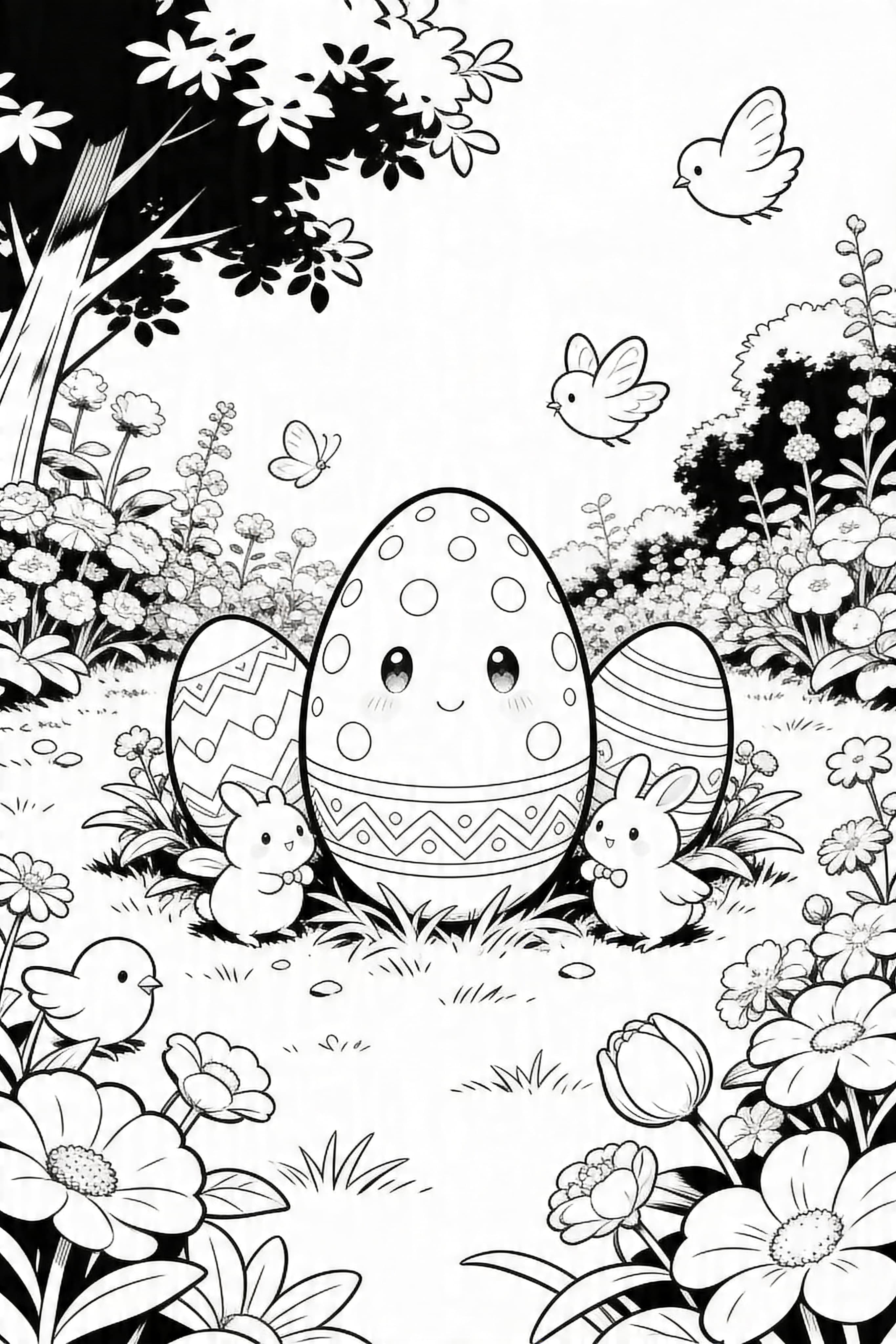 Anime Easter Eggs in Garden Coloring Page