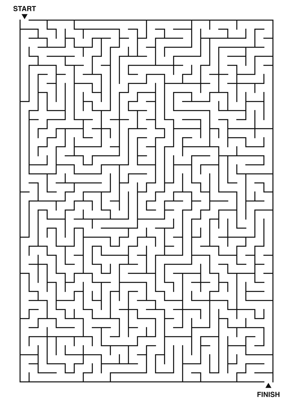 Printable serious maze activity for brain training, 28x40 grid