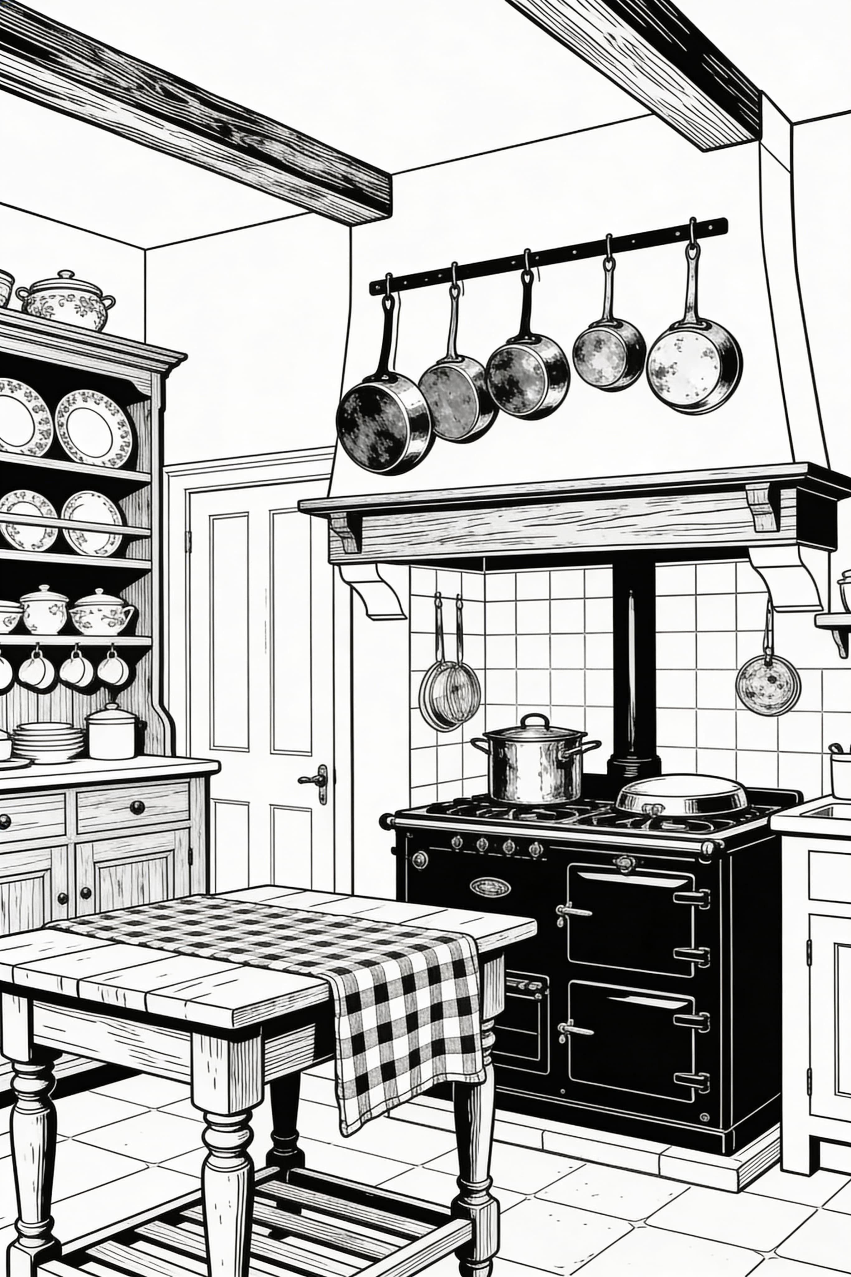French Countryside Kitchen Coloring Page - Free
