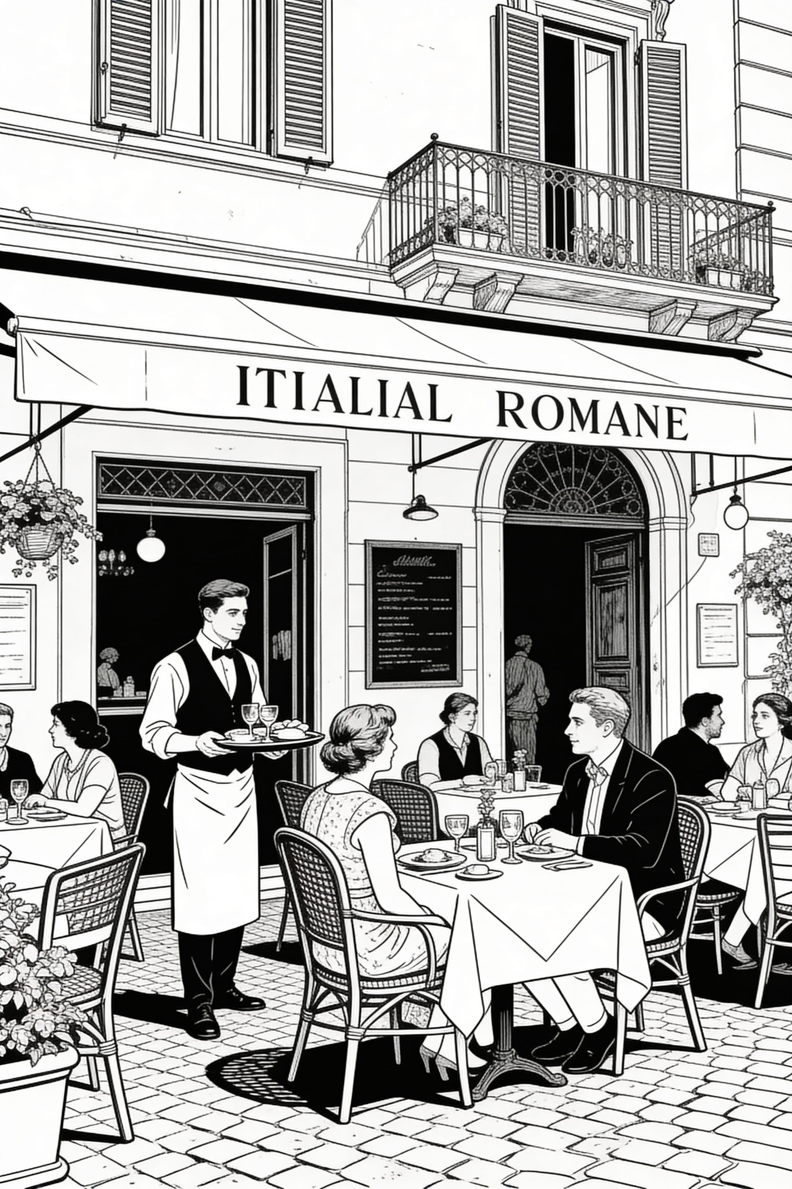 Vintage Italian Restaurant Coloring Page