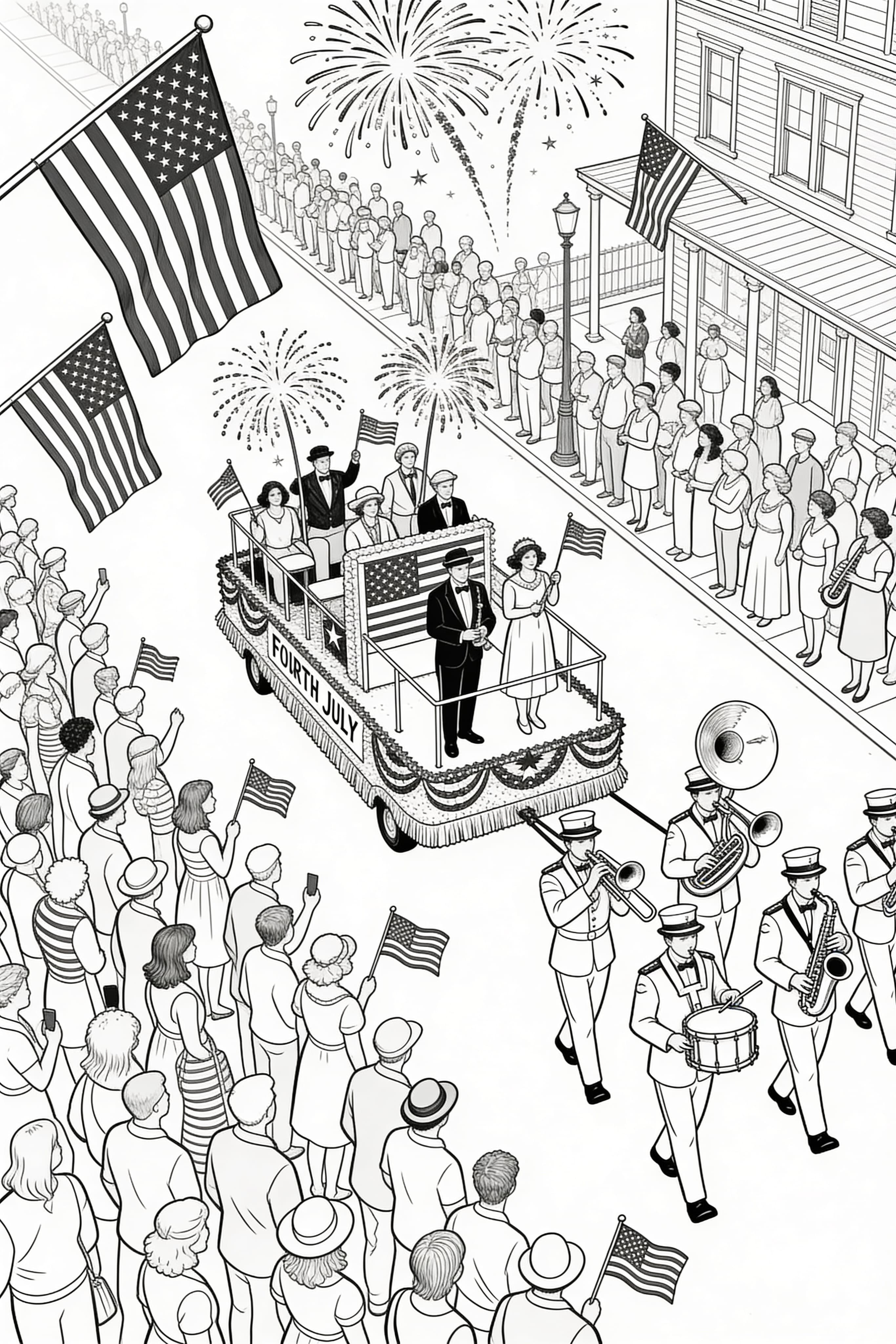 Realistic Fourth of July Celebration Coloring Page