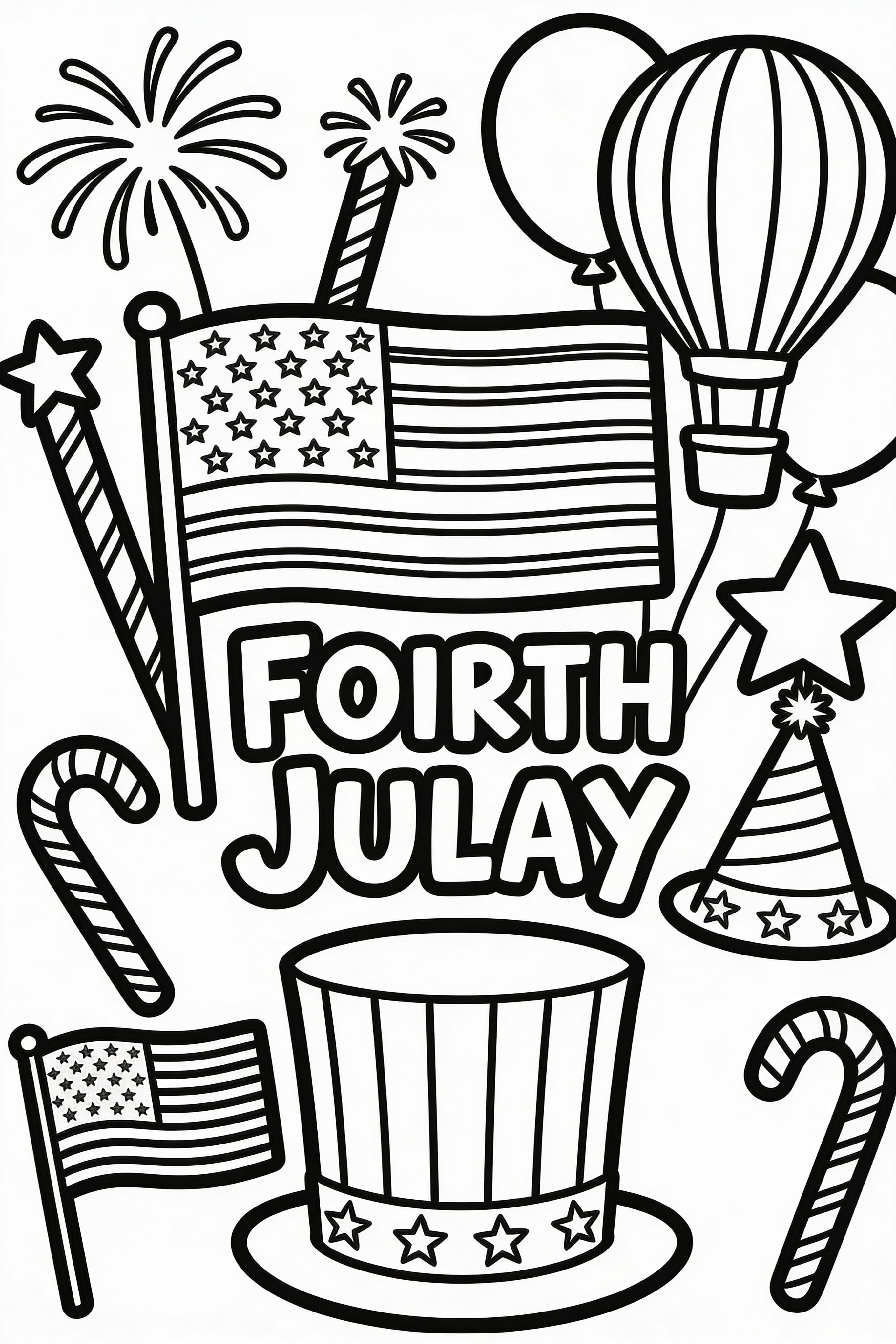 Fourth of July Celebration Coloring Page for Kids