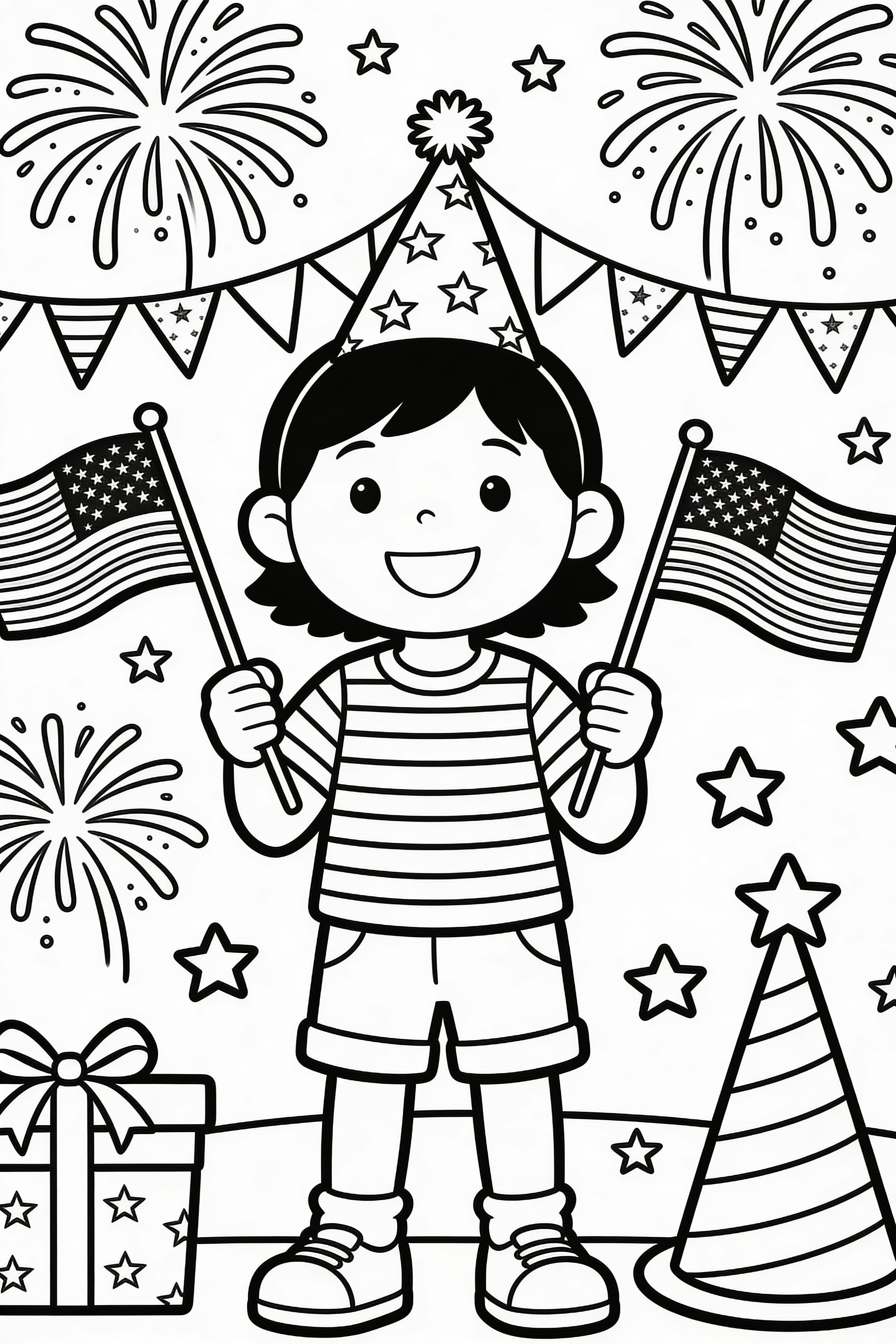 Printable Fourth of July celebration coloring page for kids