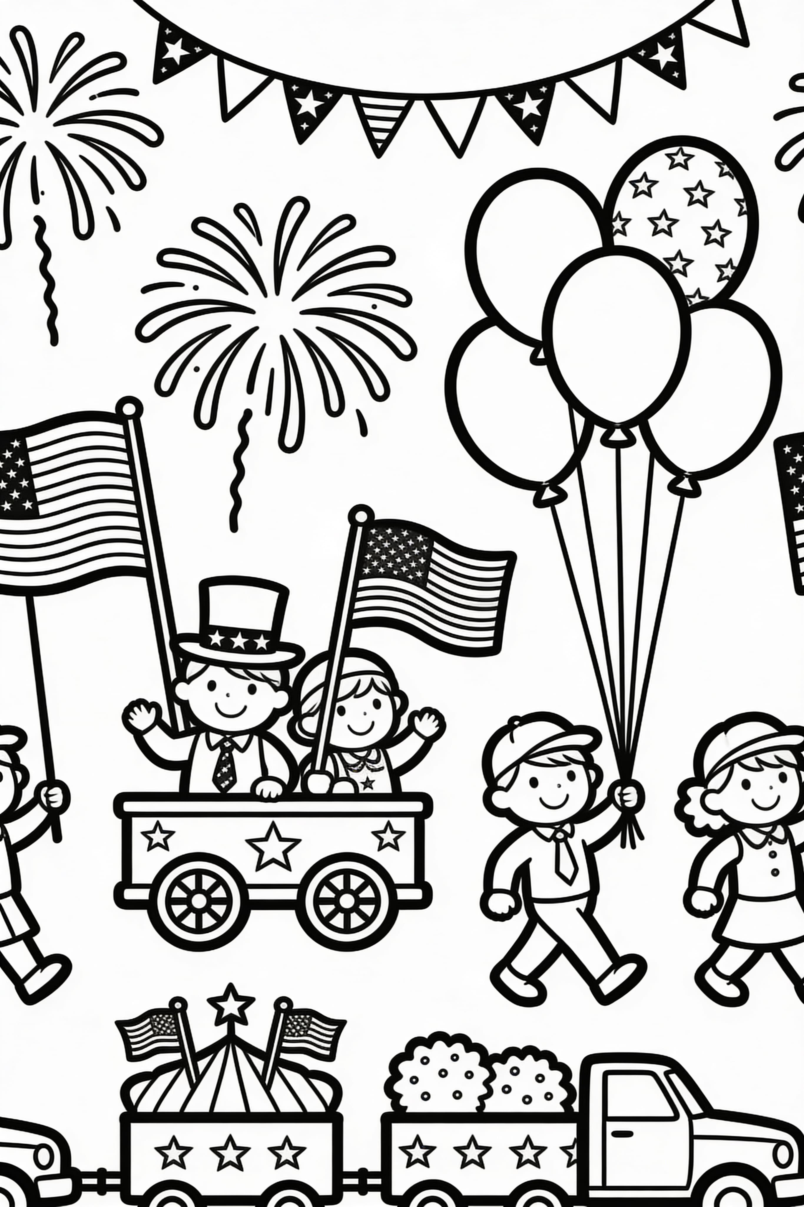 Fourth of July Kids Coloring Page - Simple Design