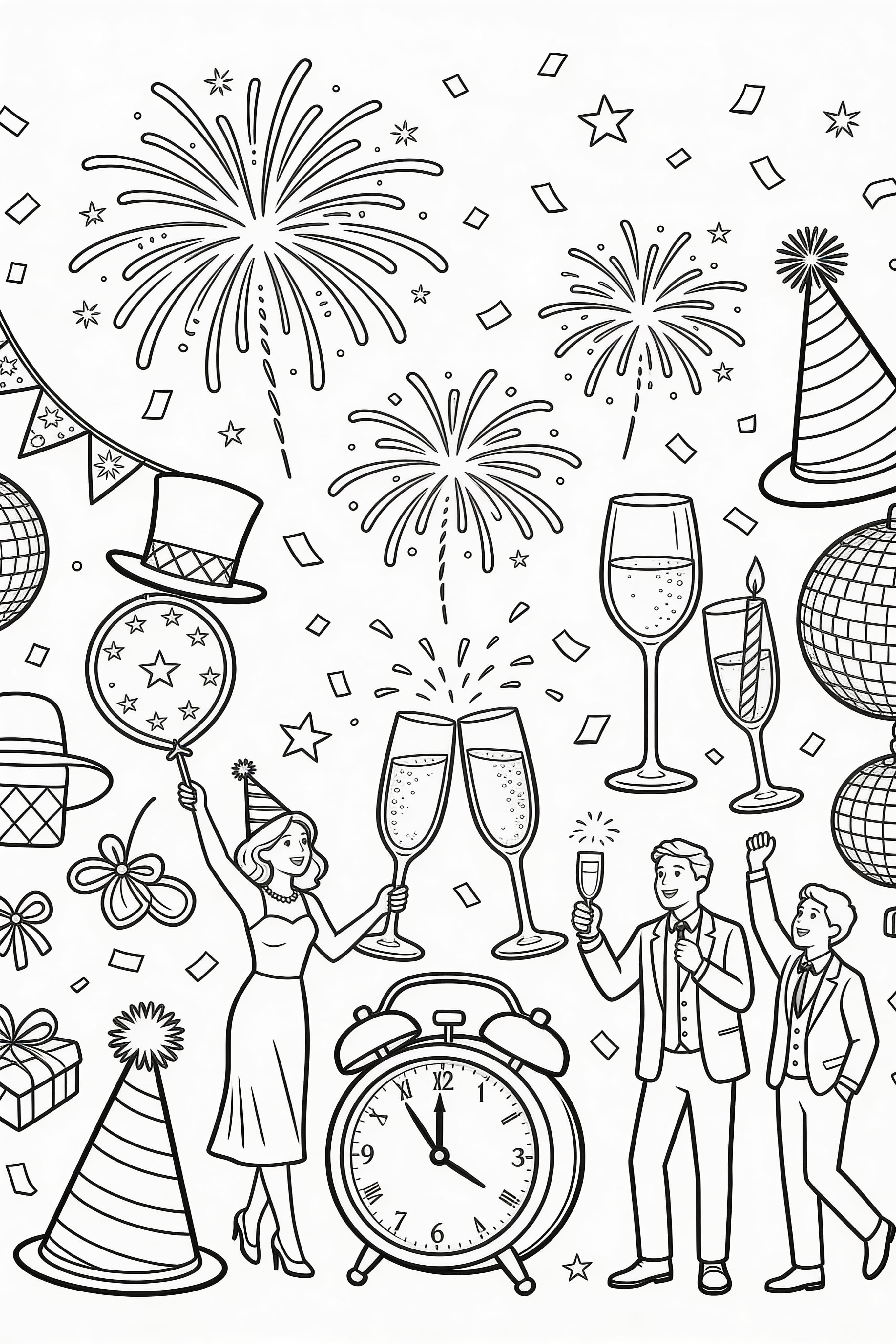 New Year's Eve Celebration Coloring Page for Adults