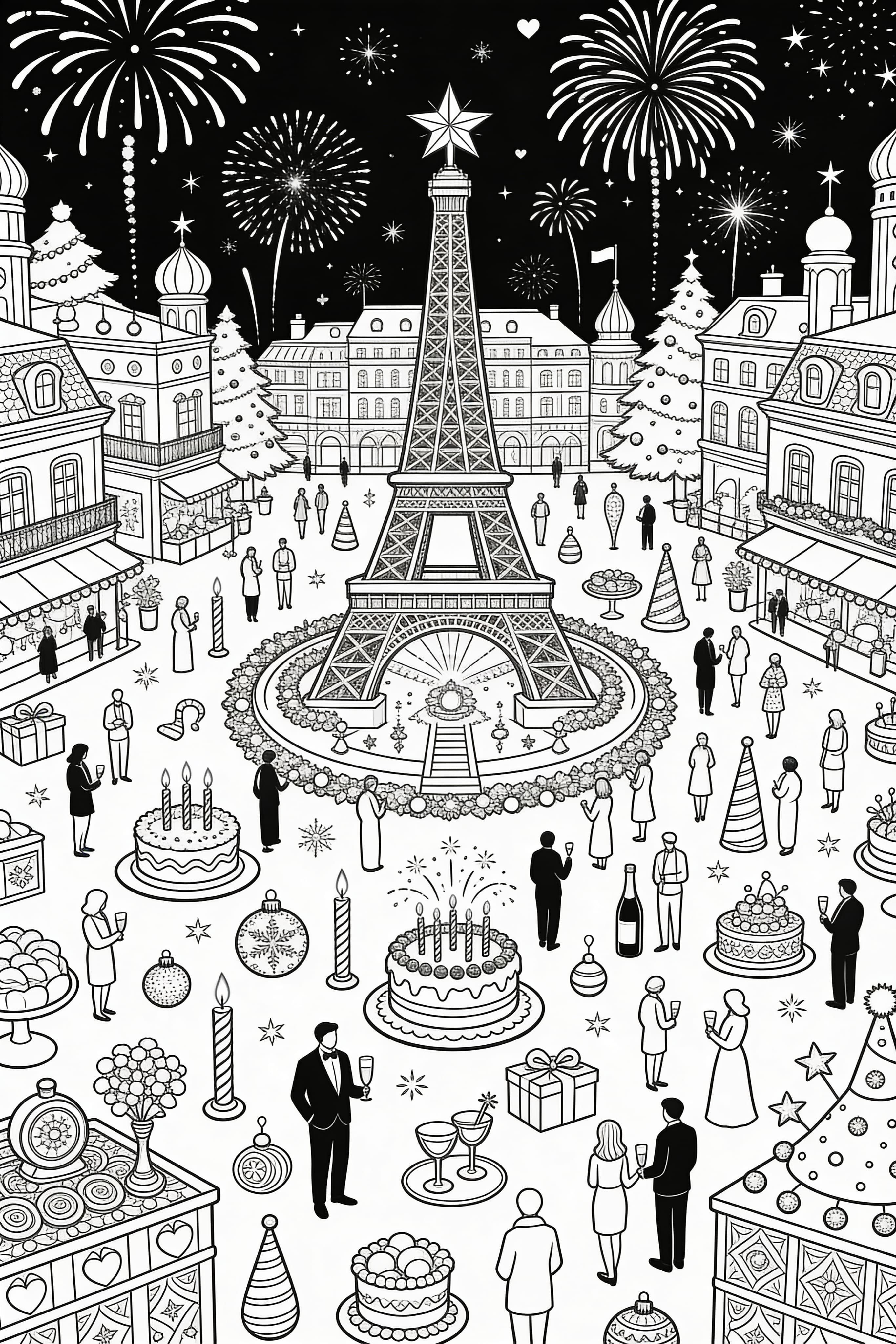 New Year's Eve Celebration Coloring Page for Adults