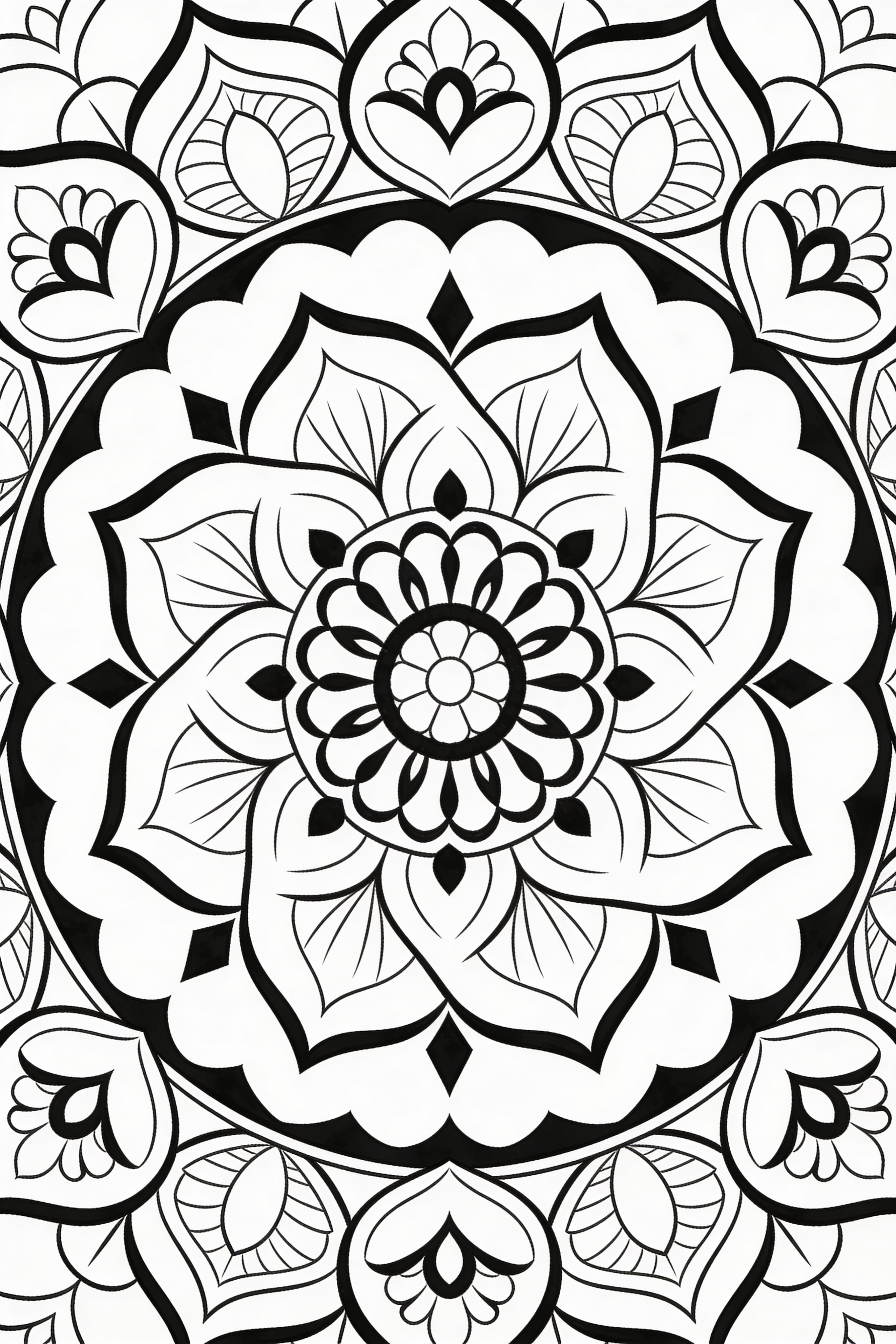 Anime style traditional mandala coloring page for printing