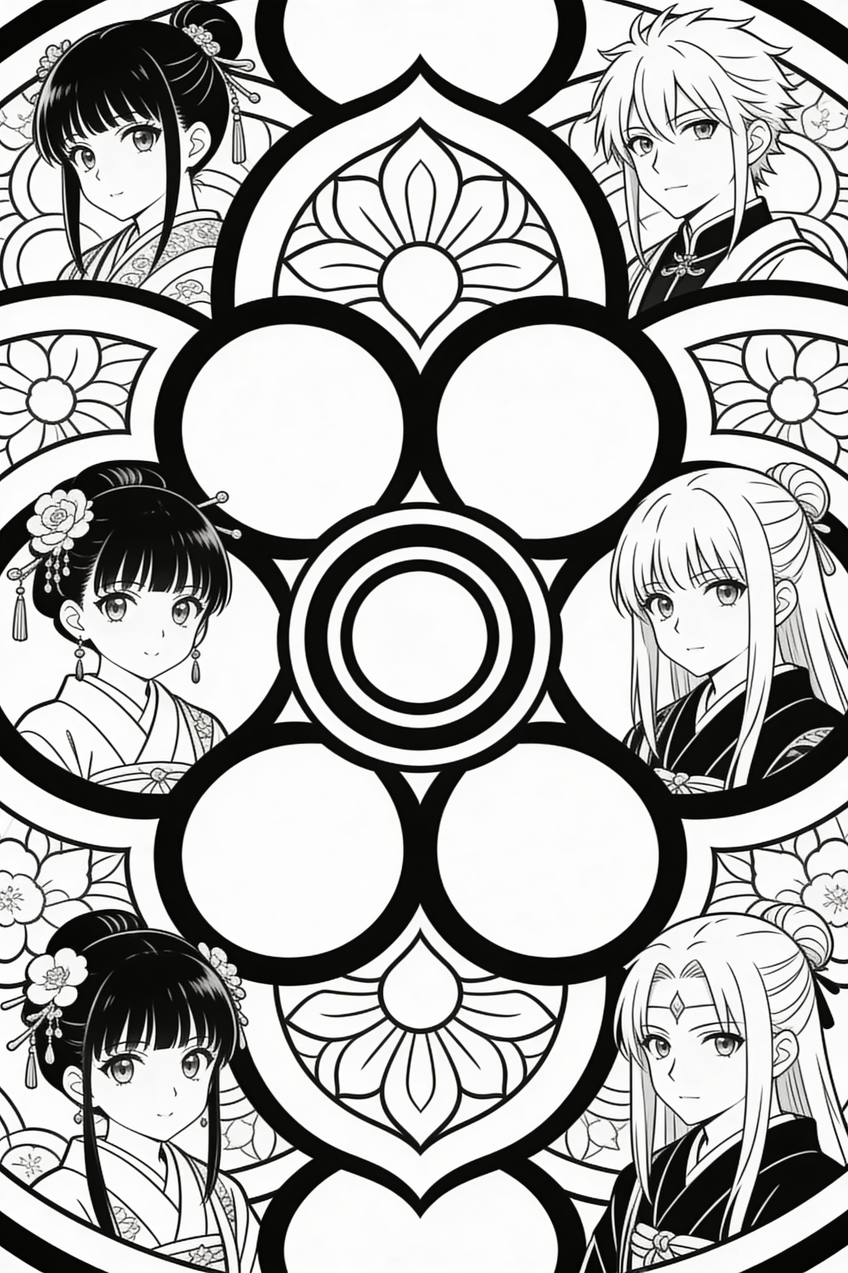 Anime style traditional mandala printable coloring page
