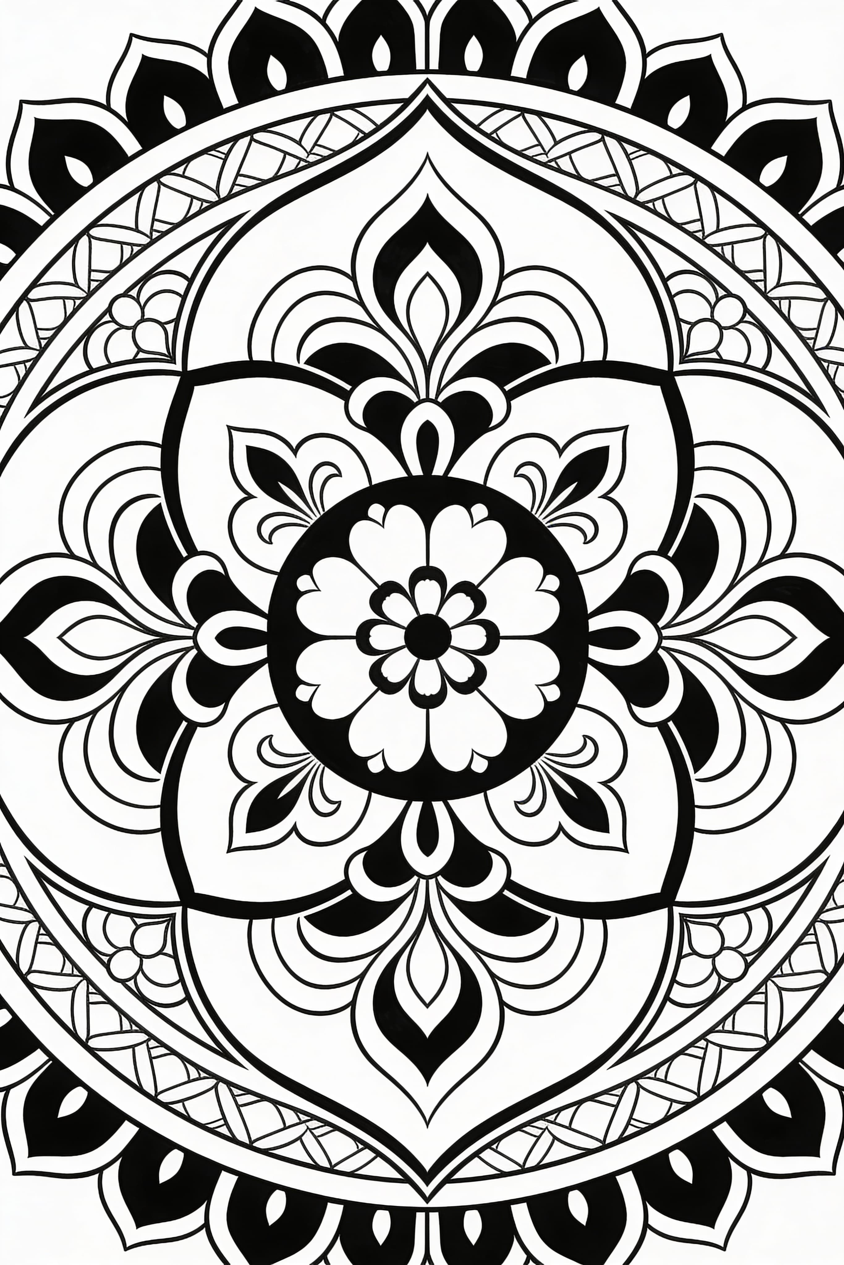 Anime style traditional mandala coloring page, free and printable