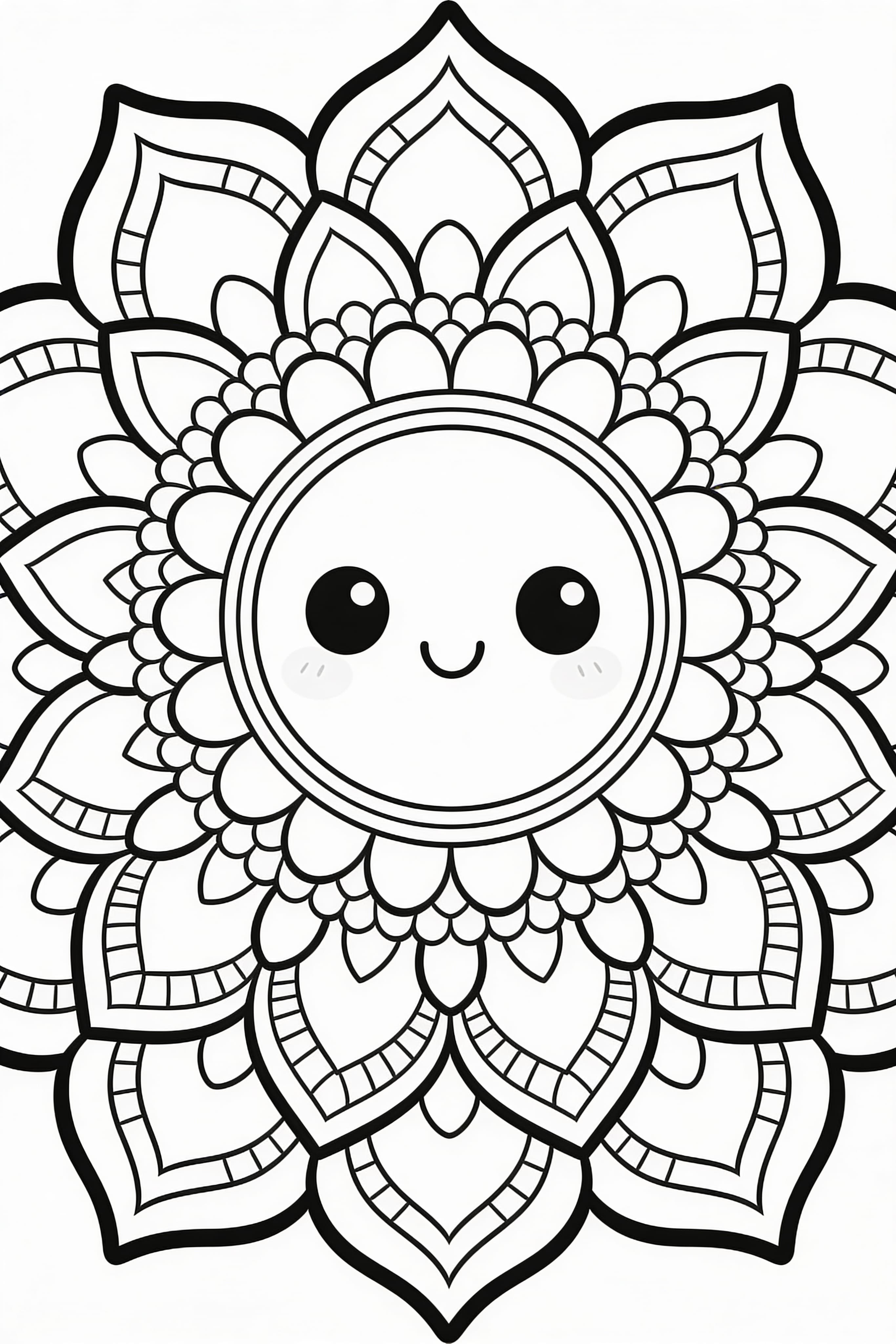 Cute cartoon style traditional mandala free printable coloring page