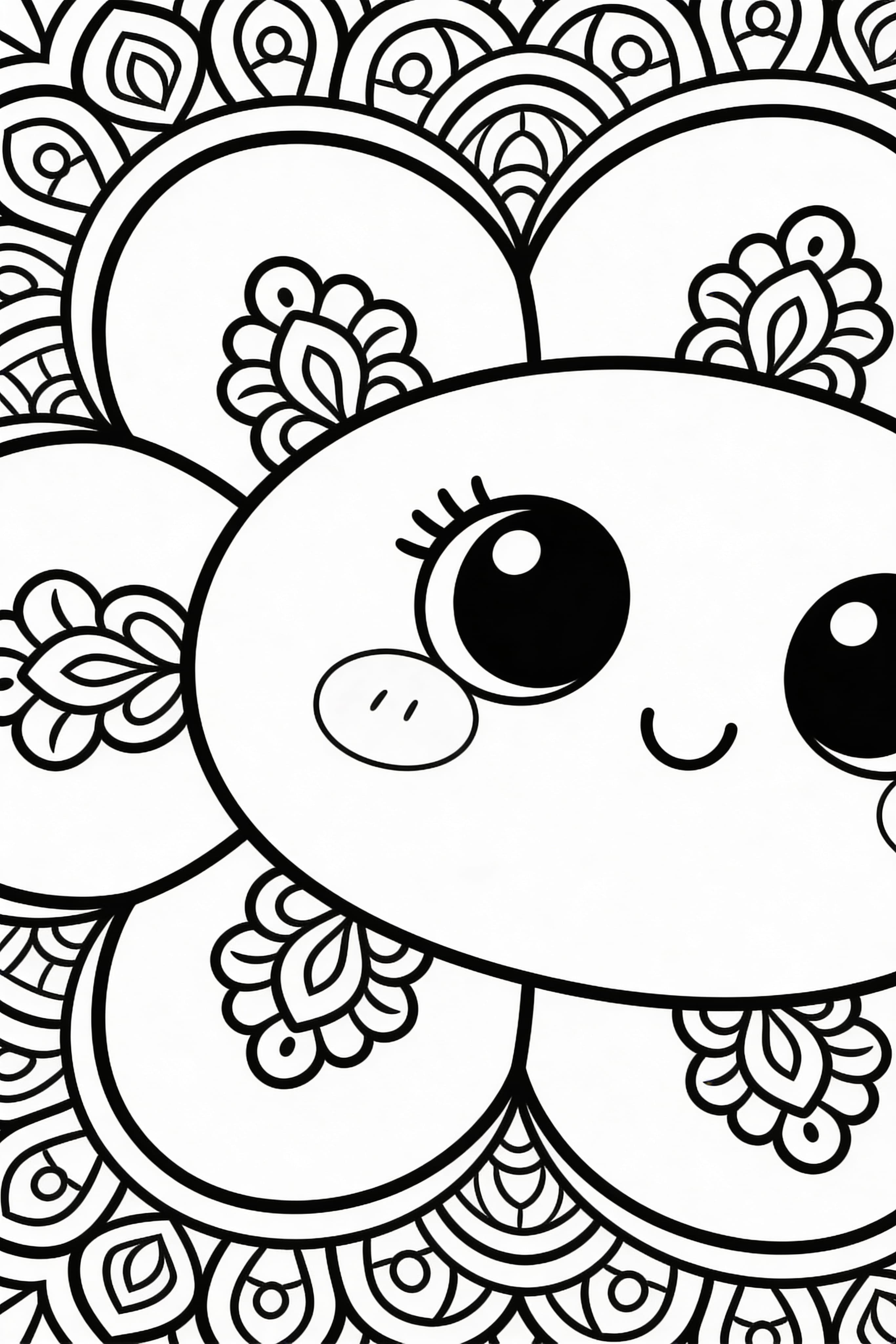 Cute cartoon style traditional mandala coloring page design
