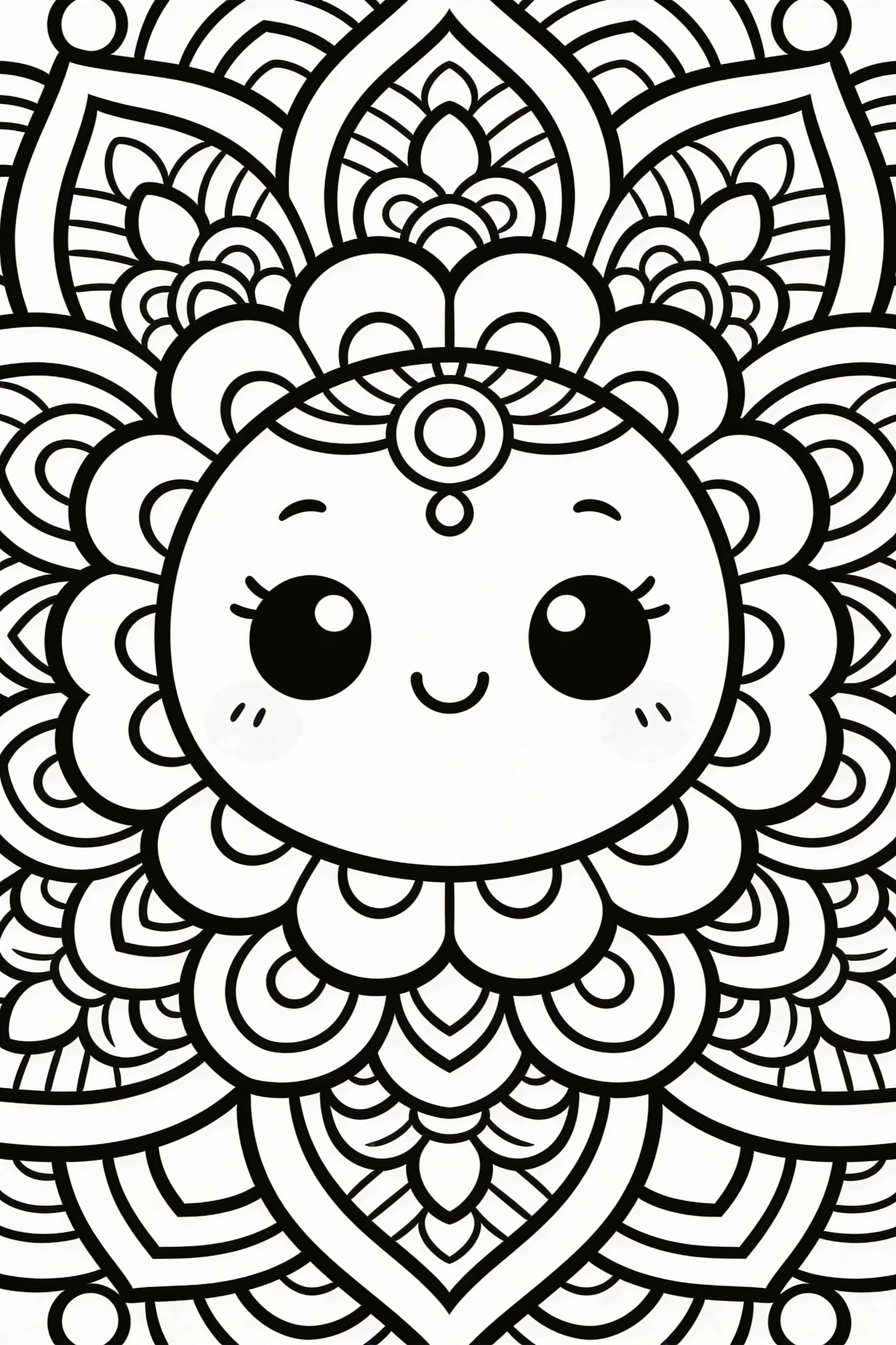Printable Cute Cartoon style Traditional Mandala coloring page