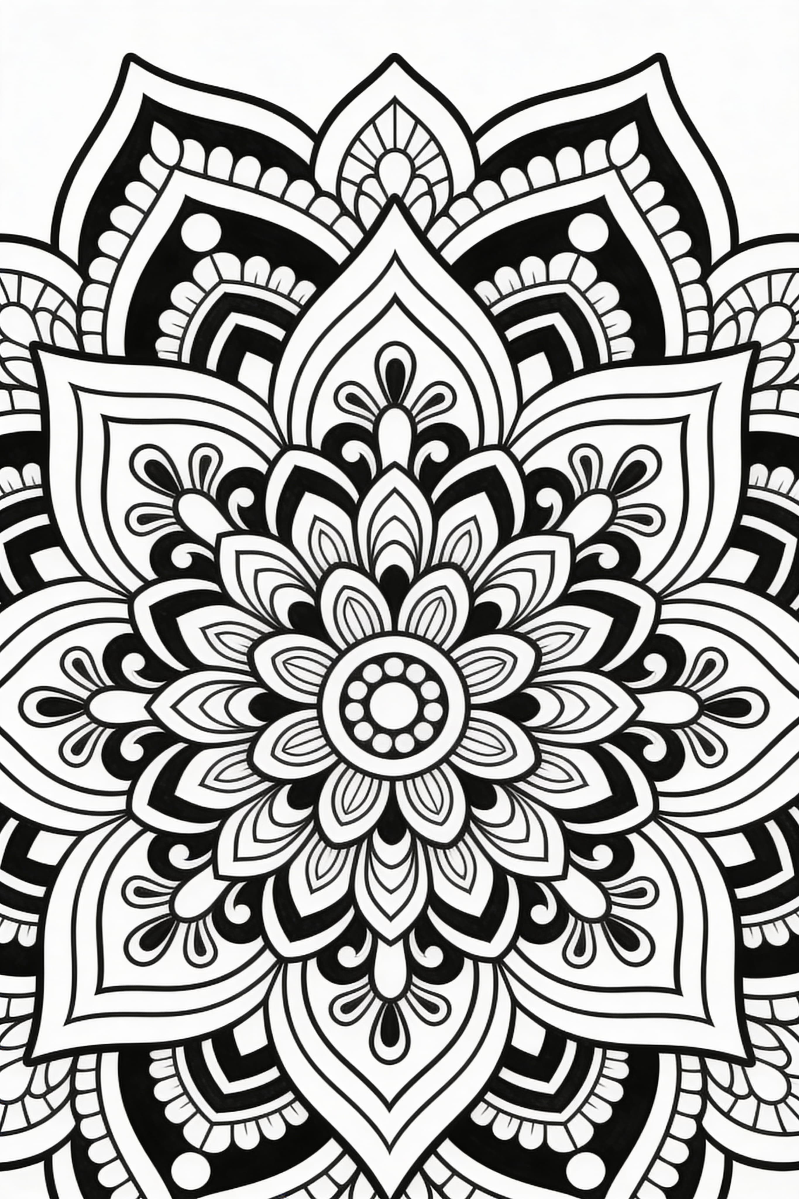 Detailed traditional mandala coloring page for adult relaxation