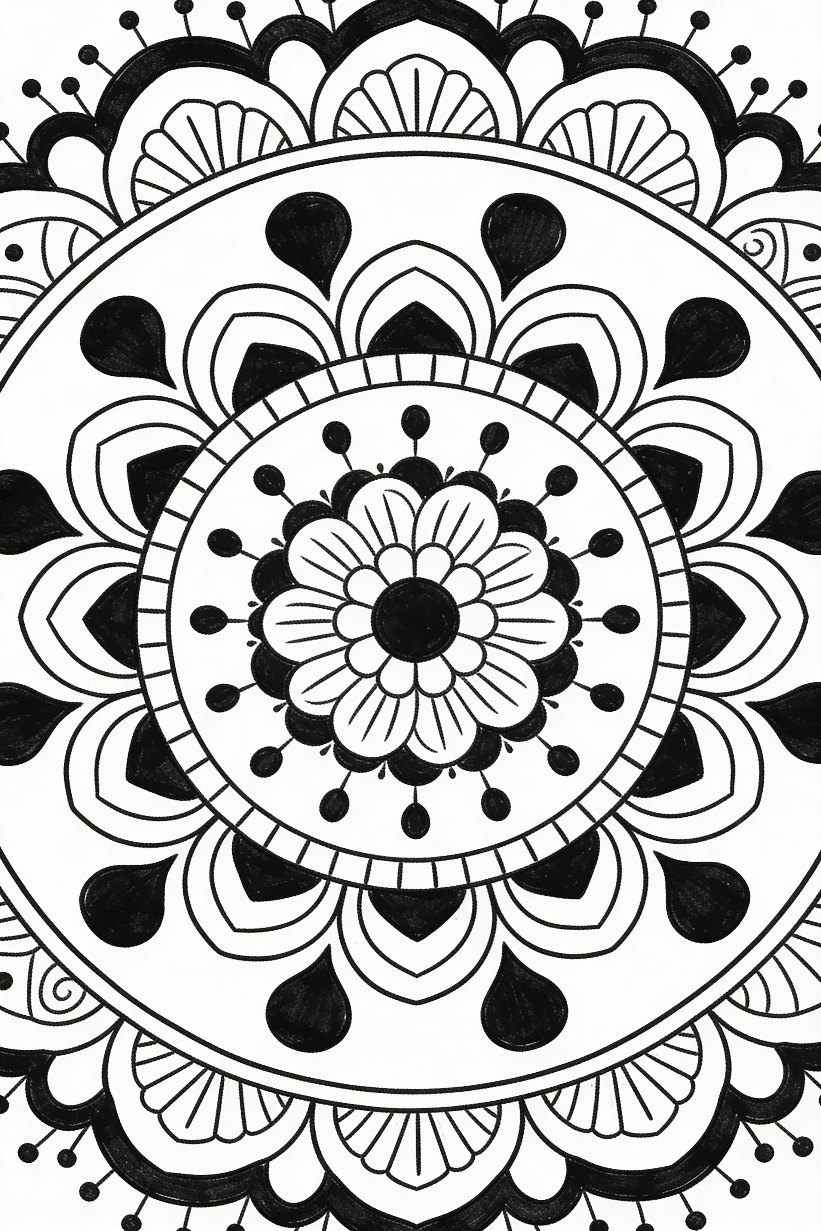Intricate traditional mandala doodle style coloring page for printing