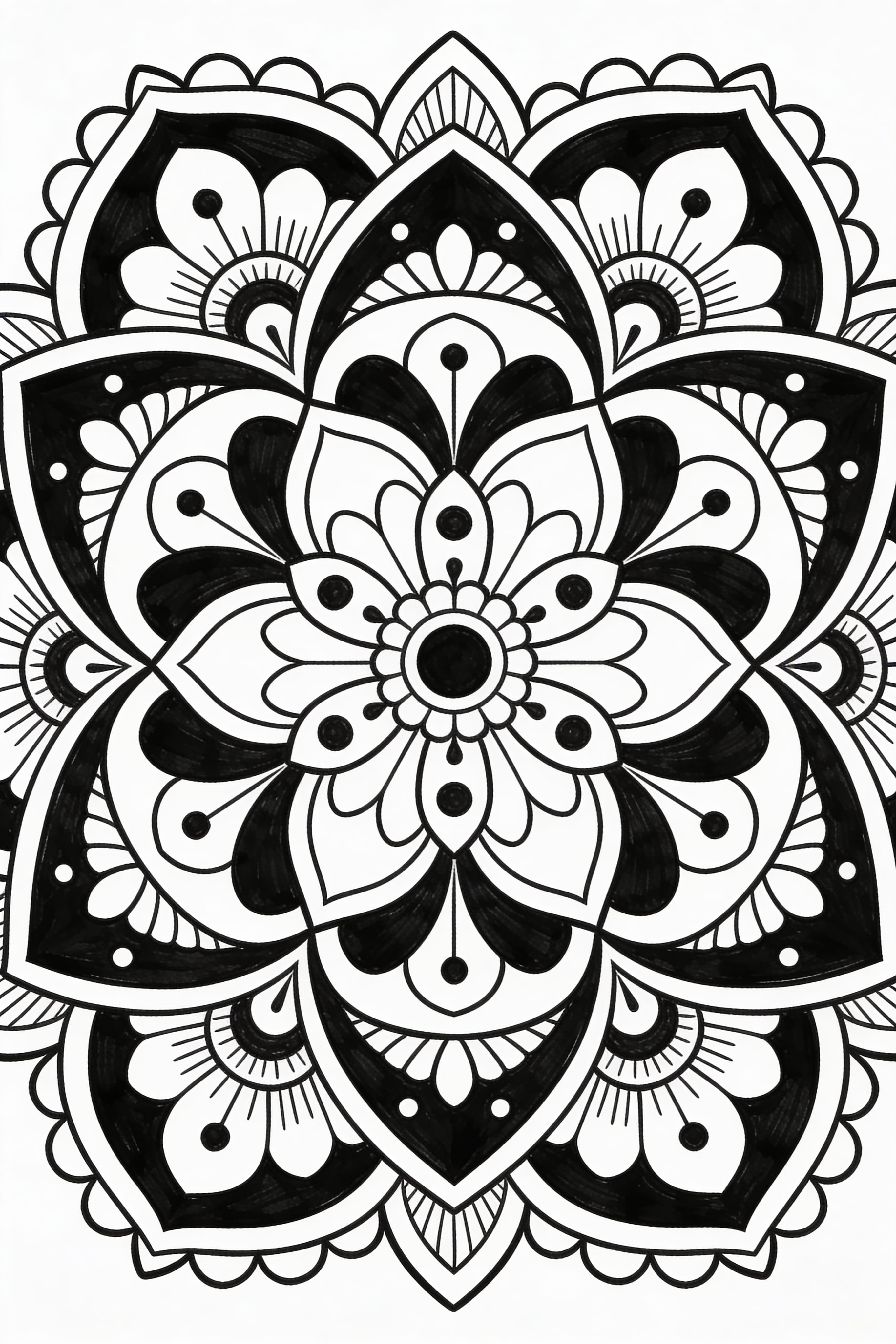 Doodle style traditional mandala coloring page for free printing