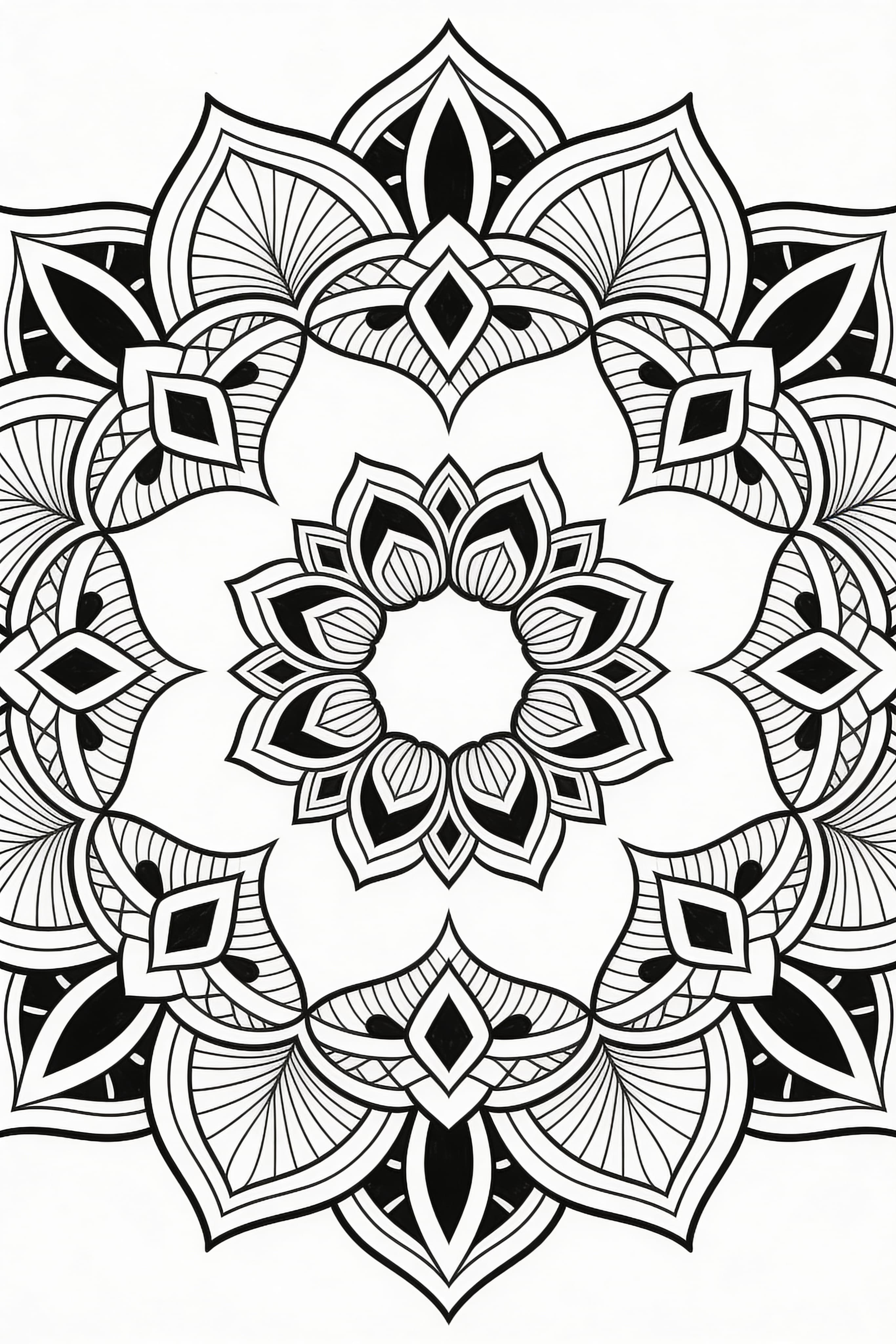 Intricate traditional mandala design for coloring, free printable