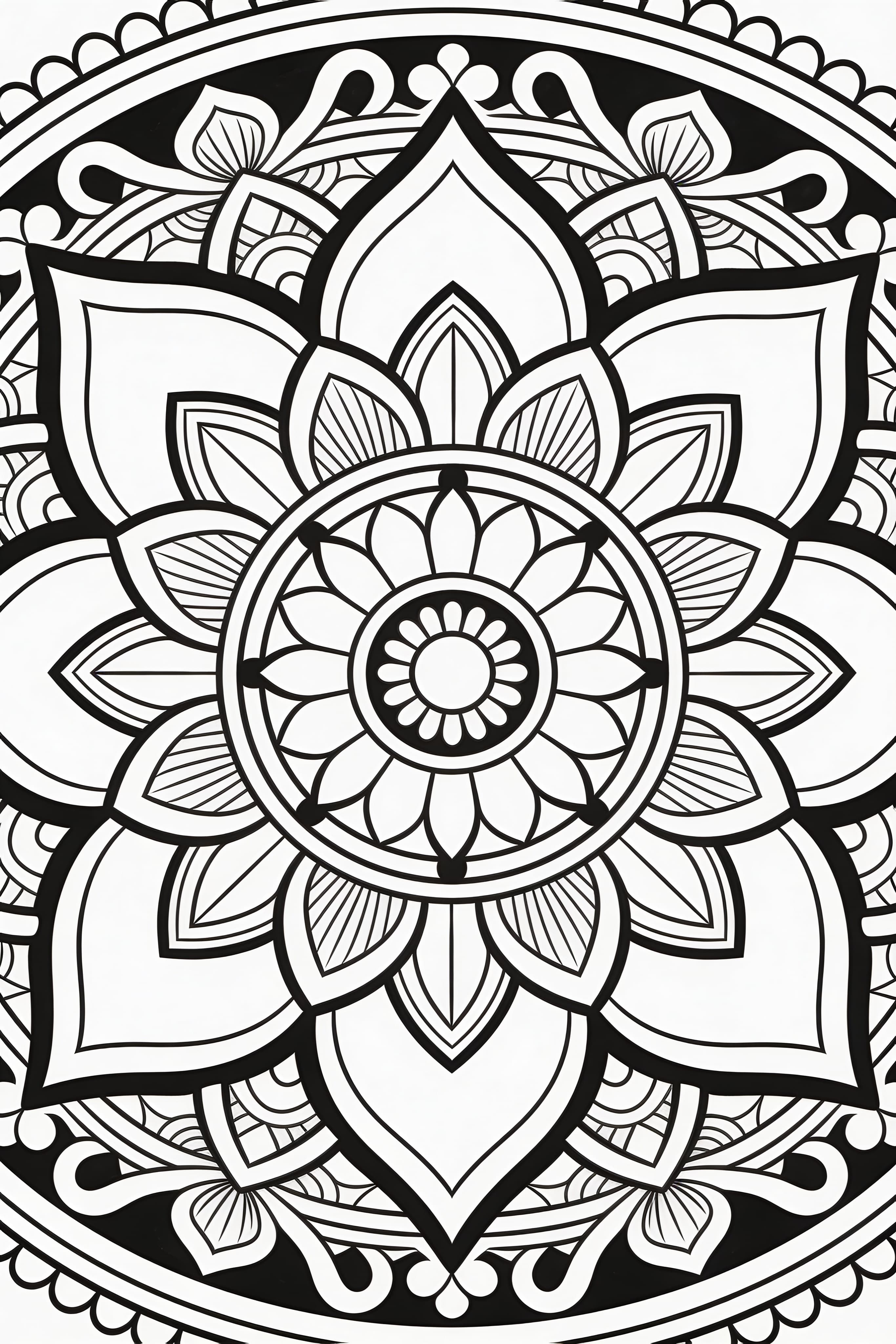 Printable coloring page featuring a traditional mandala design.