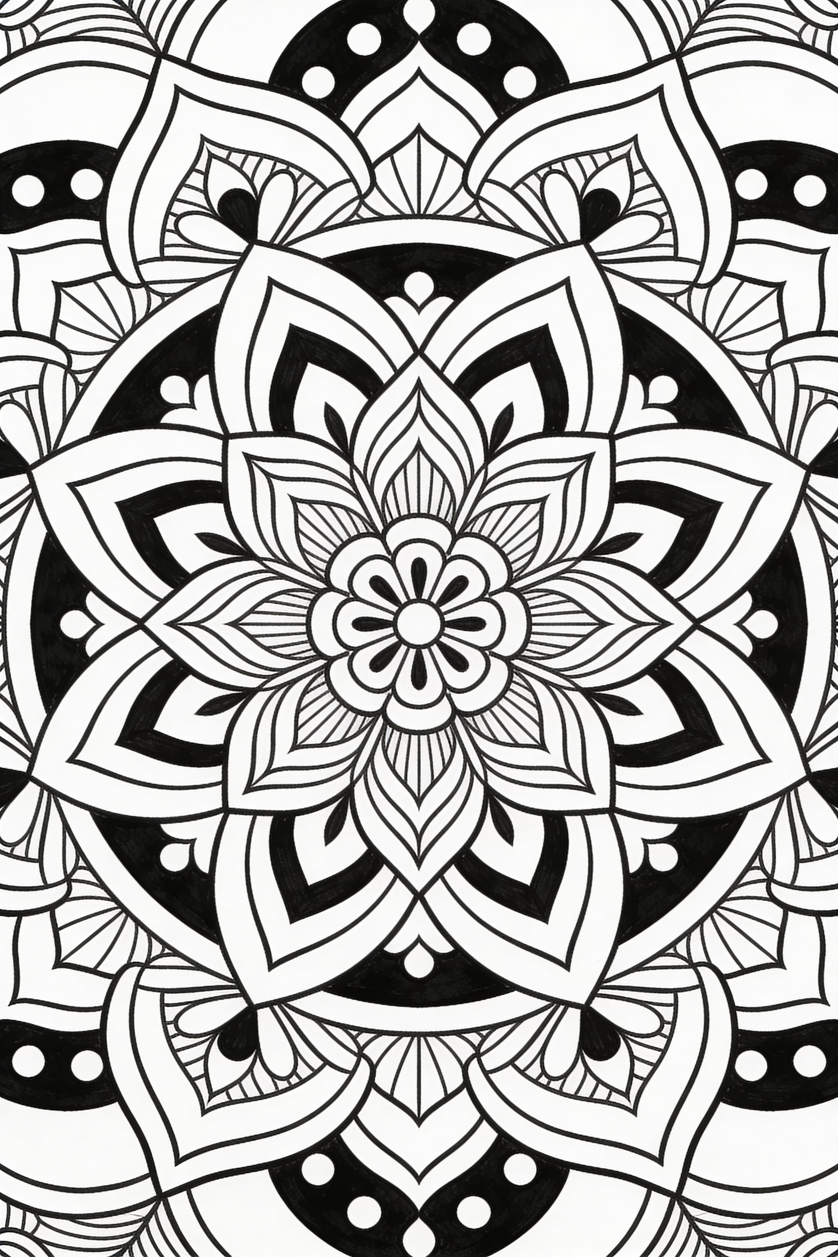 Printable traditional mandala coloring page with intricate design