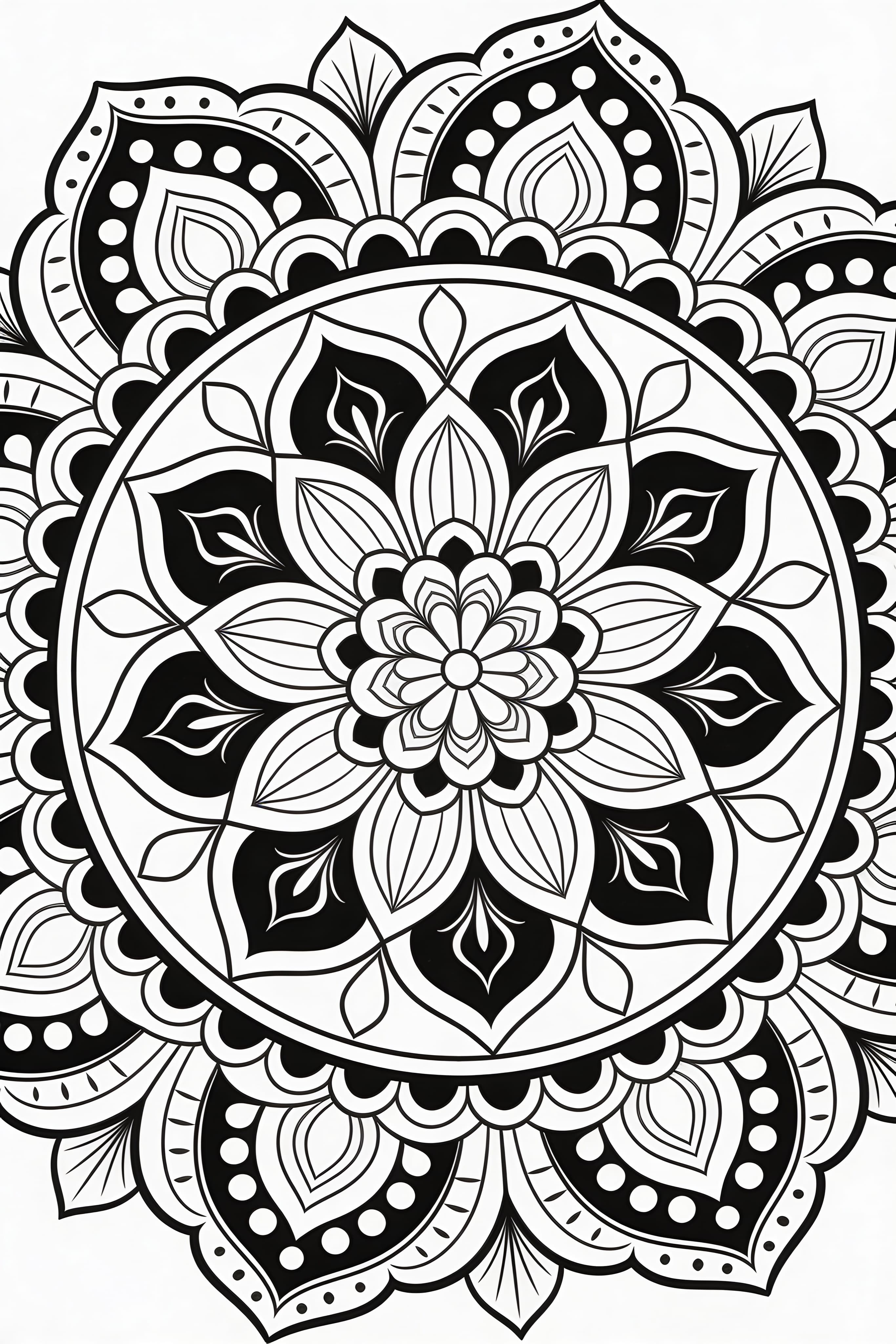 Realistic traditional mandala design, free printable coloring page