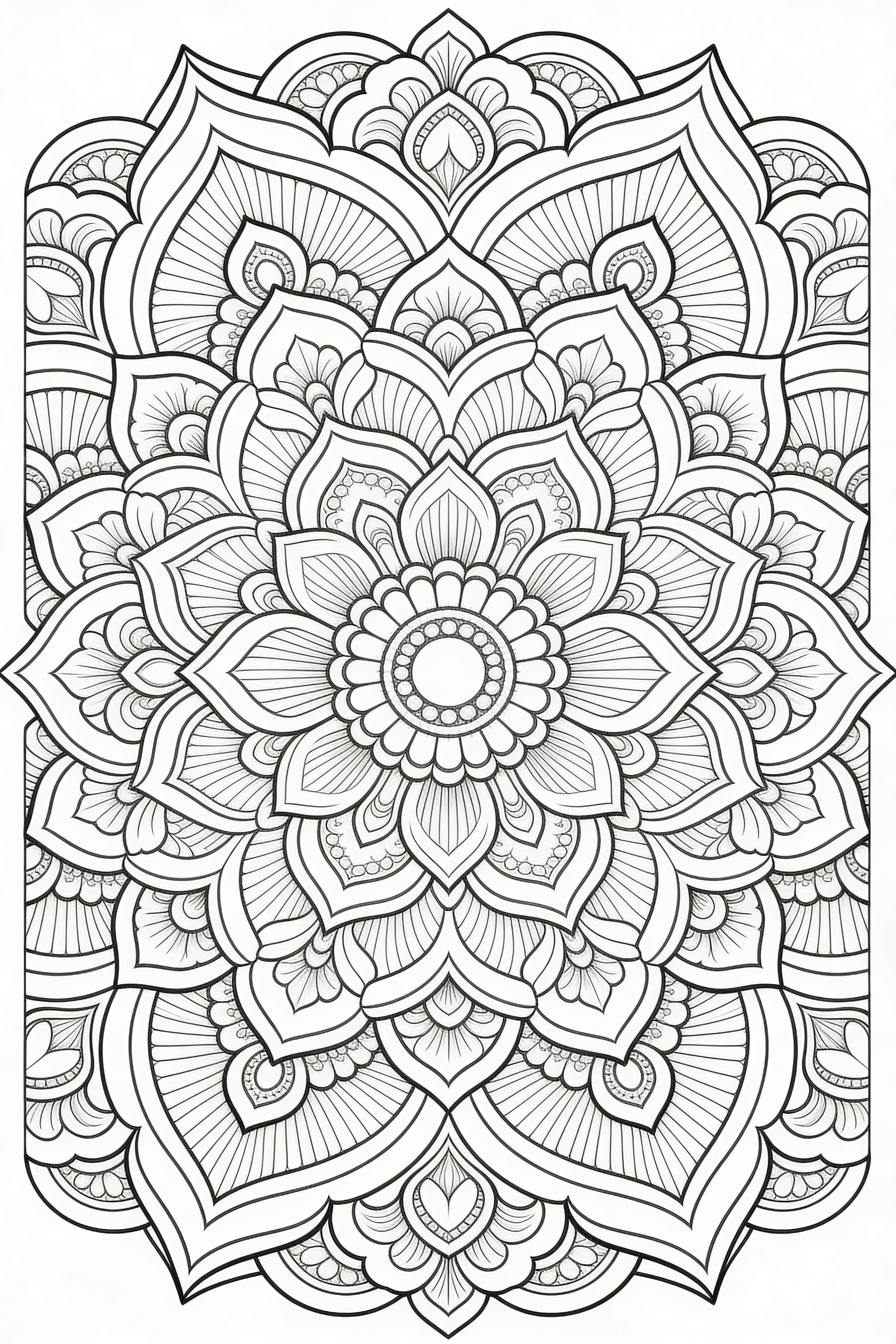 Detailed traditional mandala coloring page with realistic design