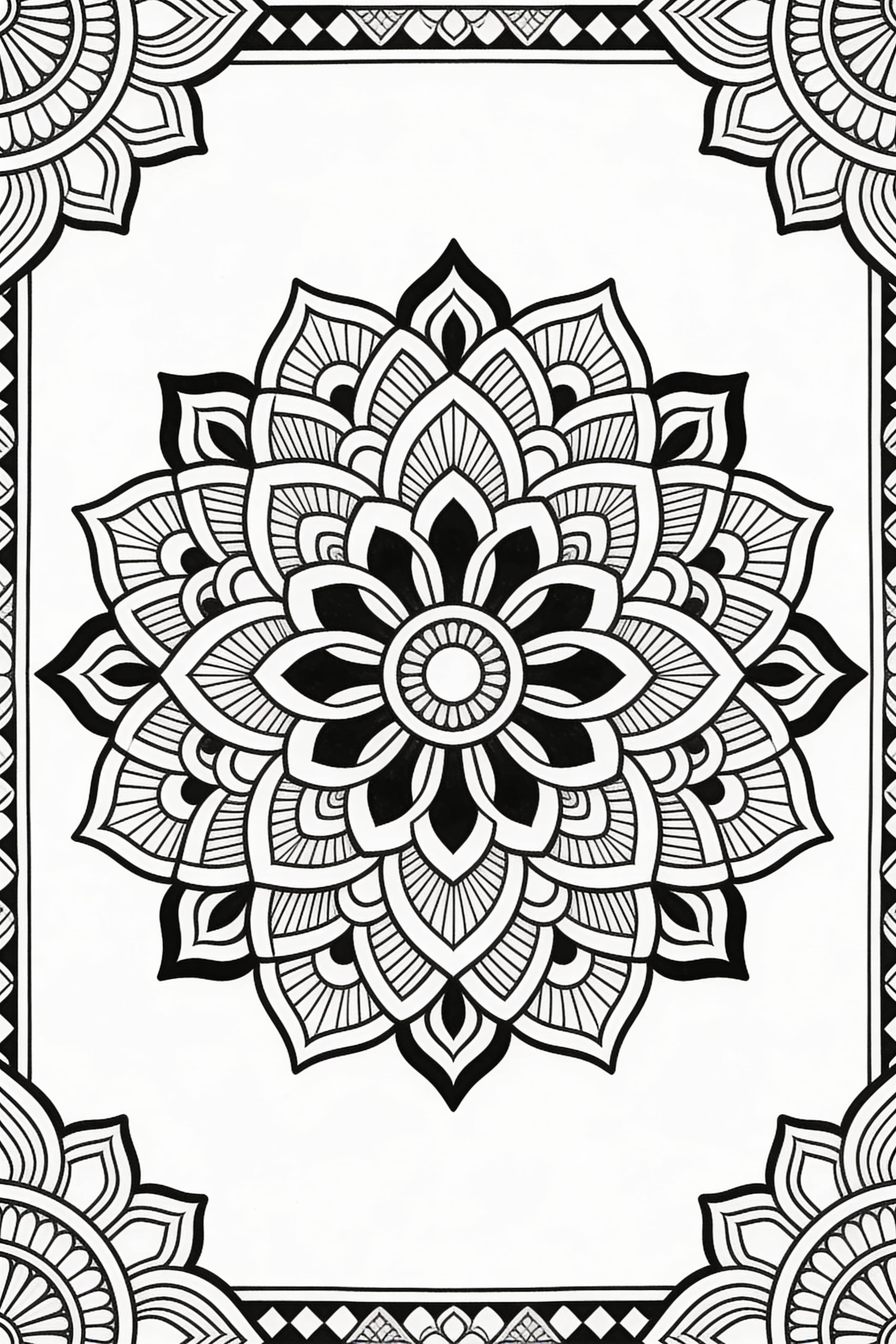 Printable traditional mandala coloring page in vintage style