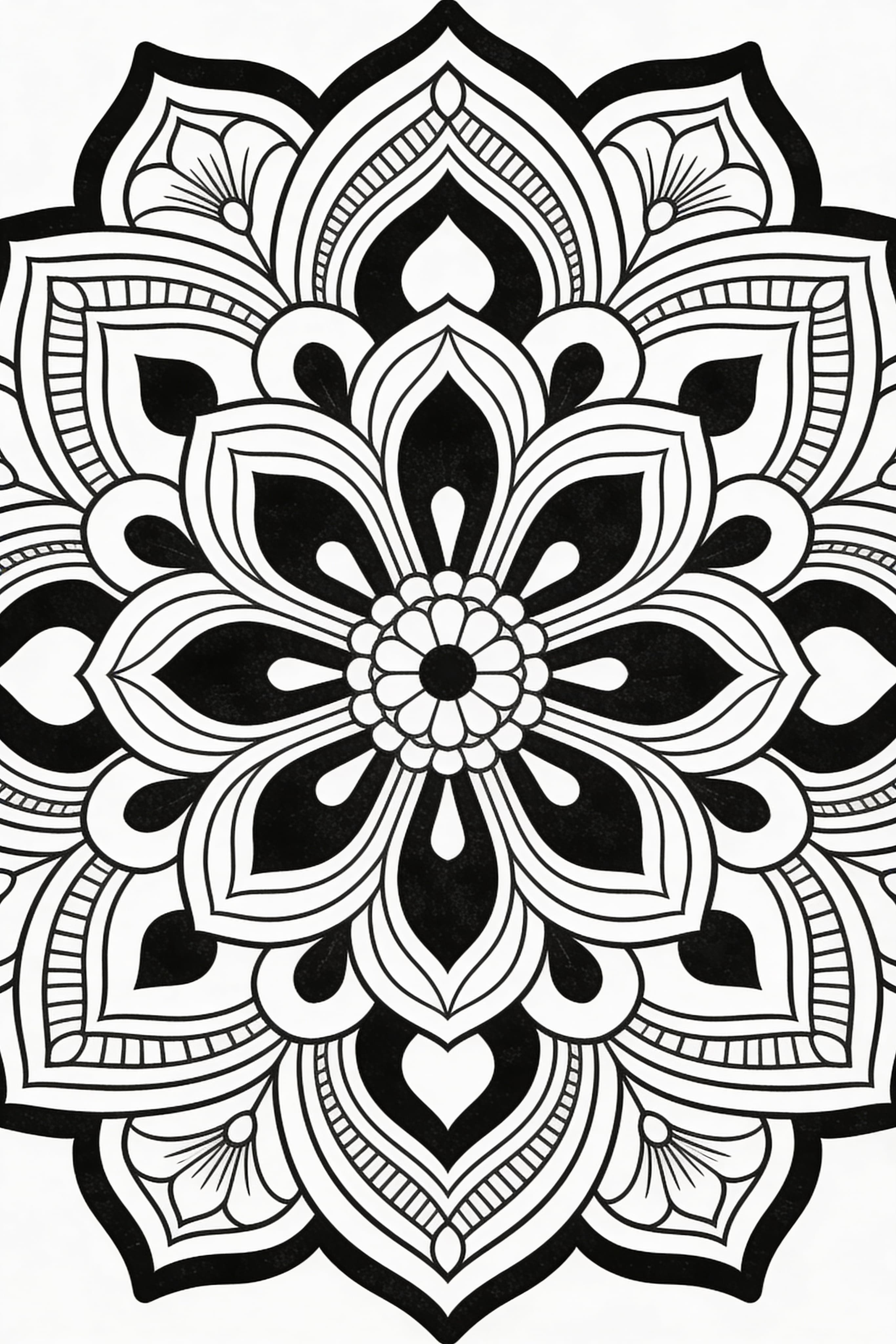 Vintage style traditional mandala coloring page with intricate patterns