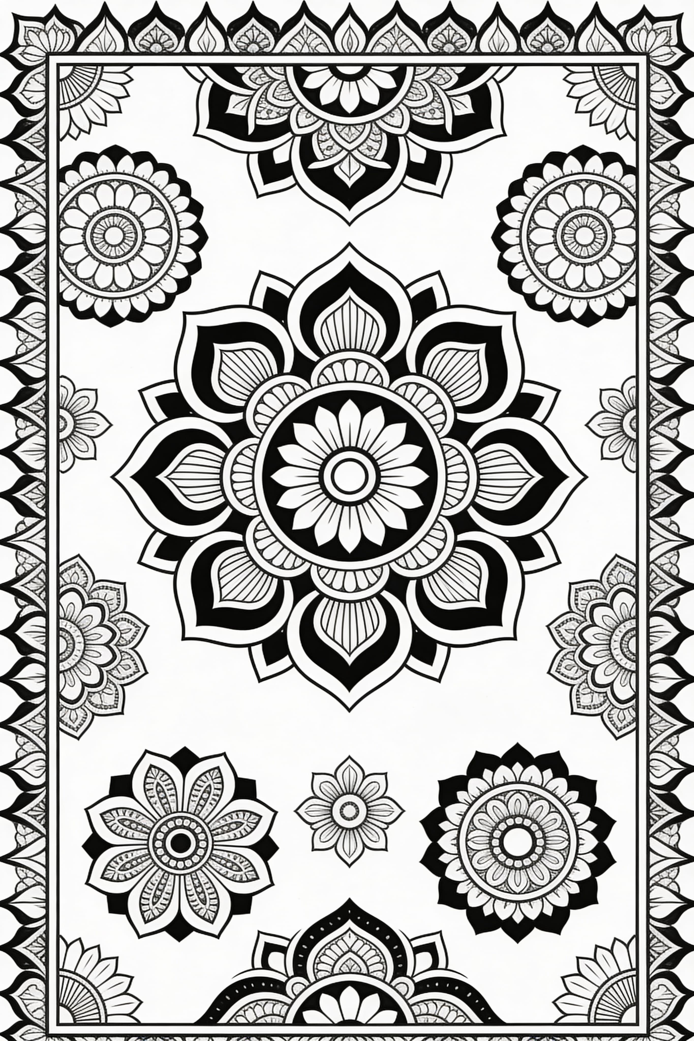 Printable traditional mandala coloring page in vintage style