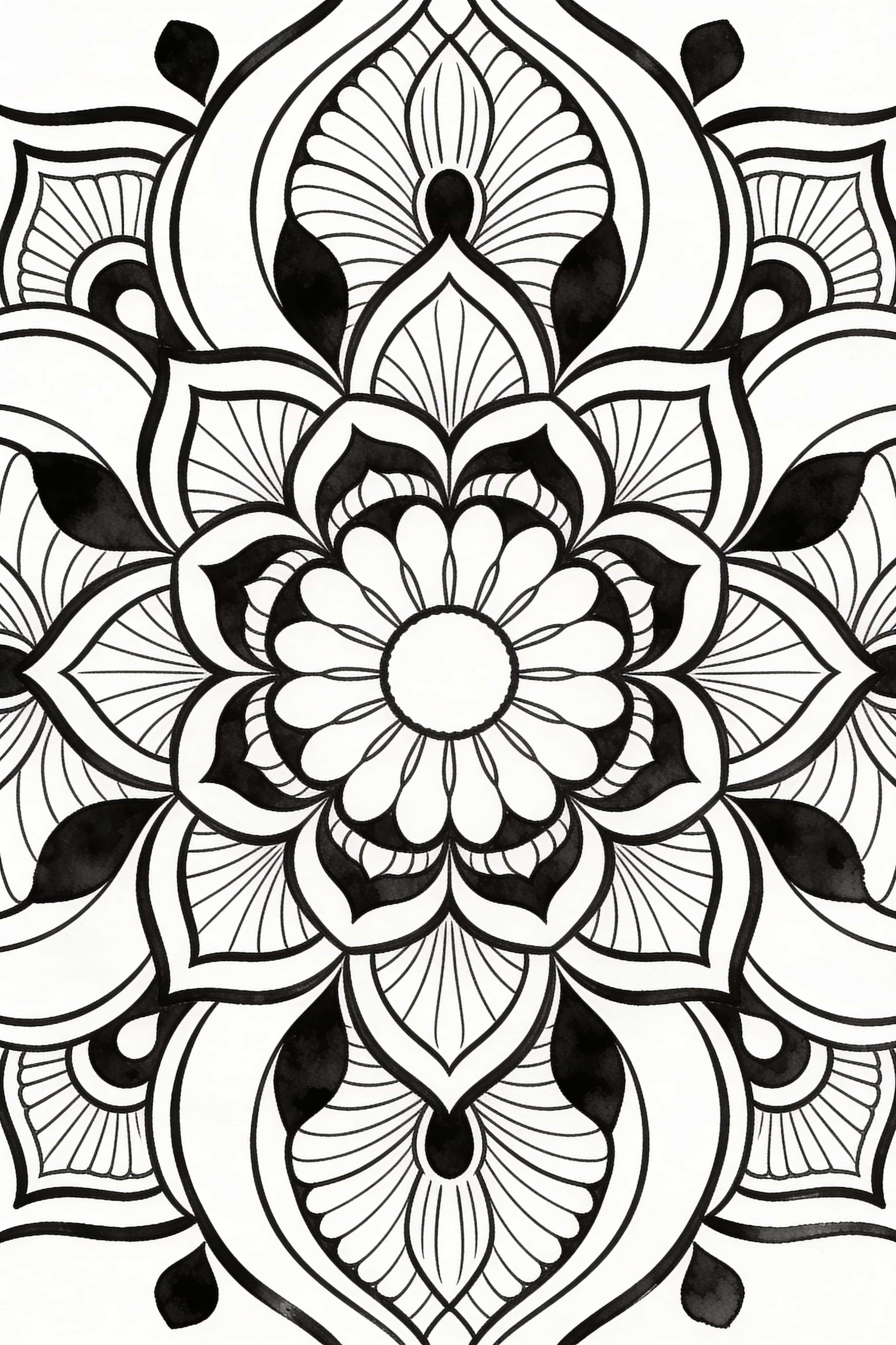 Printable traditional mandala watercolor outline coloring page