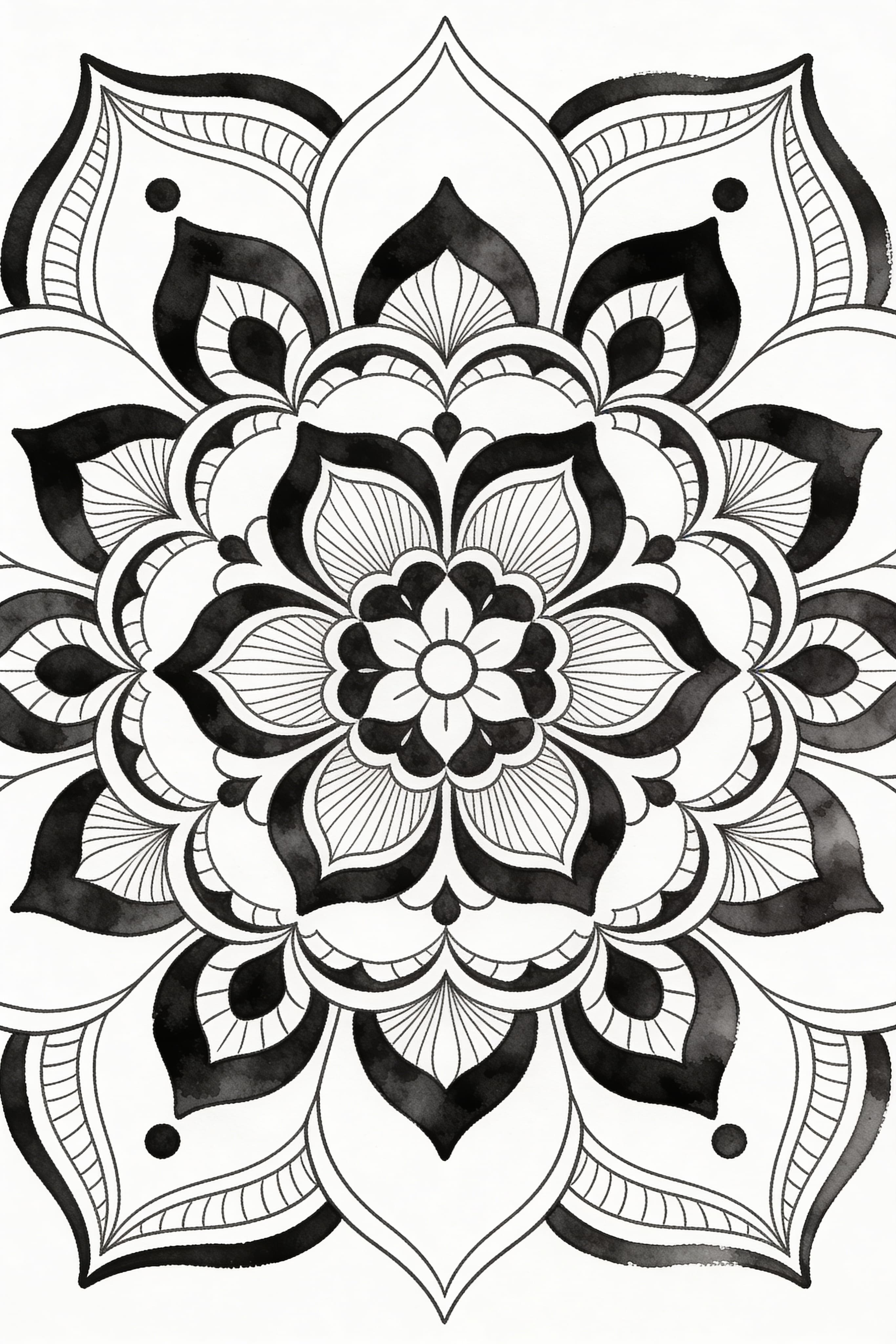 Watercolor outline traditional mandala coloring page printable