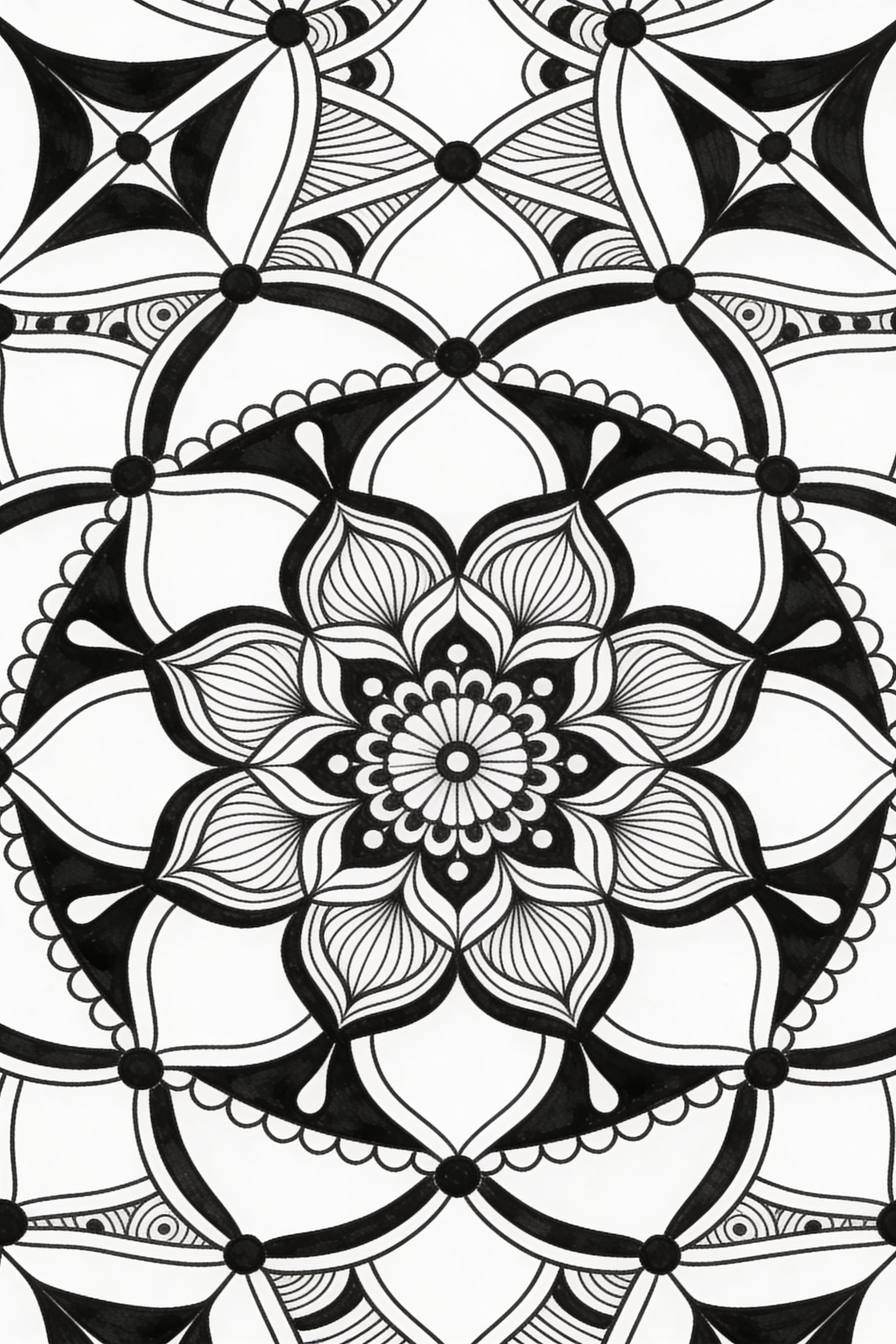 Intricate Zentangle style traditional mandala coloring page