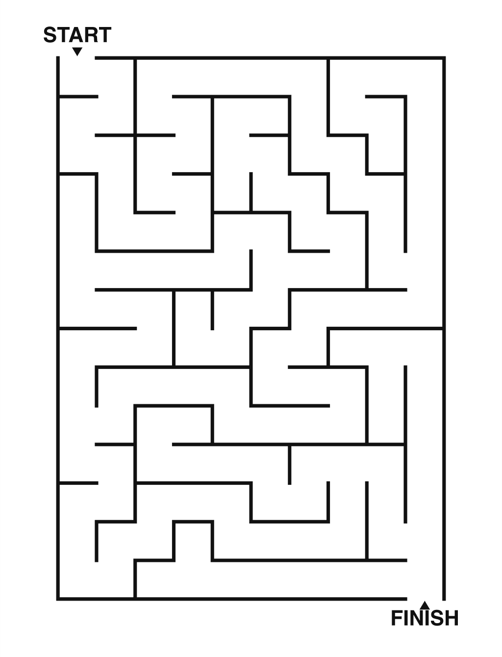 Easy maze puzzle printable, 10 by 14 grid