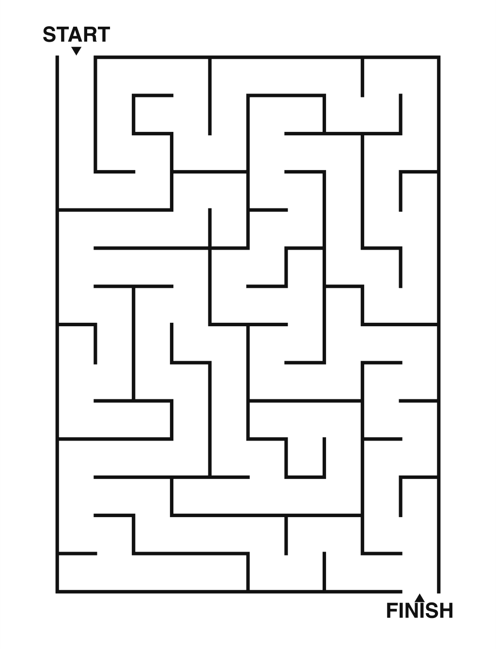 Easy maze puzzle printable, 10 by 14 grid
