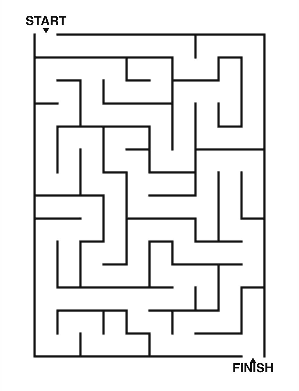 Easy maze puzzle printable, 10 by 14 grid